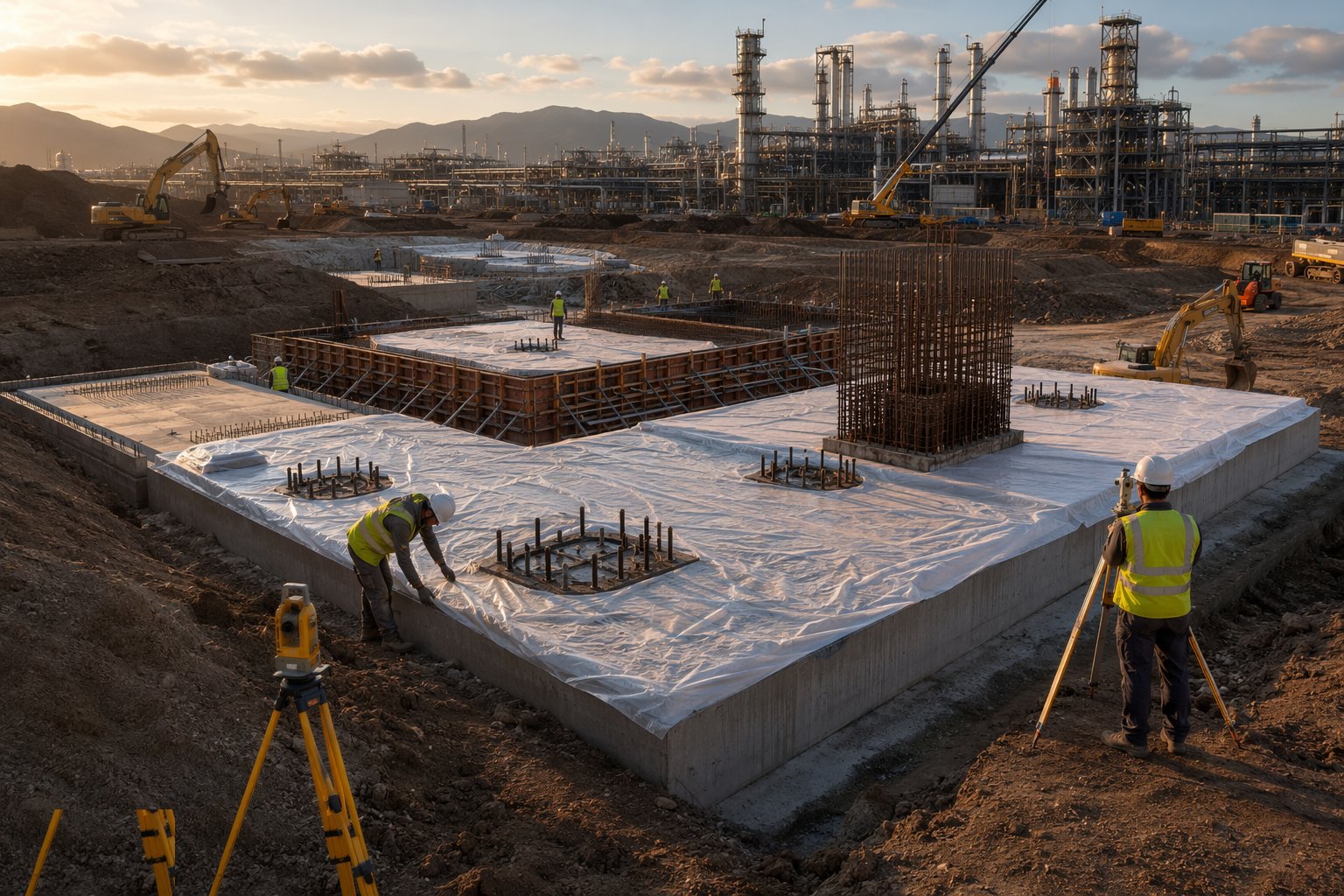 Cure, strike, survey and backfill — Heavy Civils & Foundations, step 6