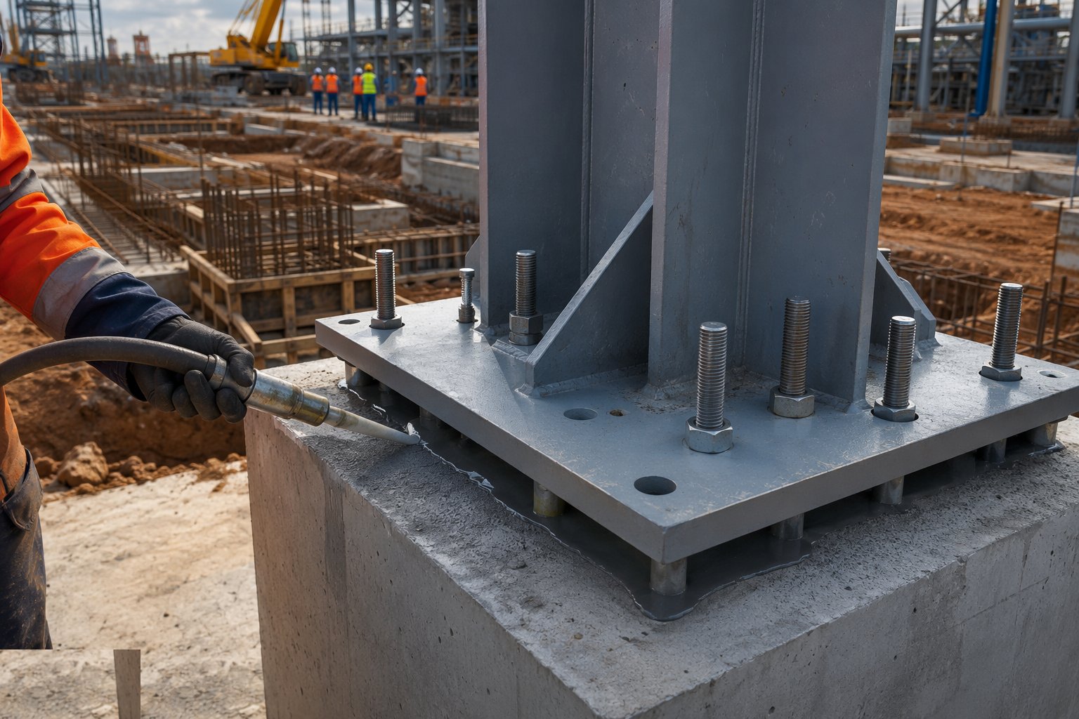 Grout sleeves and hand over to erection — Heavy Civils & Foundations, step 7