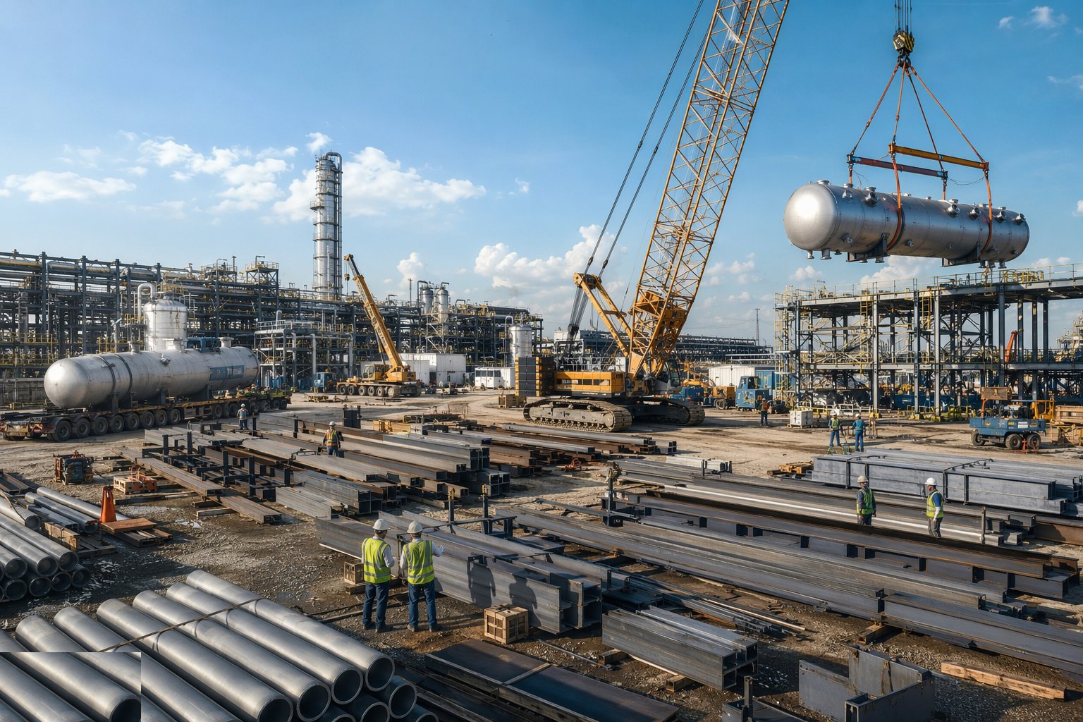 Receive, inspect and lay out the steel and equipment — Structural Steel & Equipment Setting, step 1