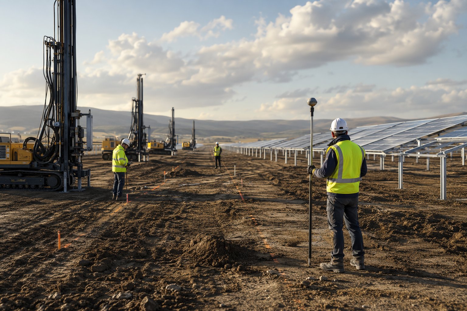 Set out the pile grid and driving lanes — Piling & Mounting Structures, step 1