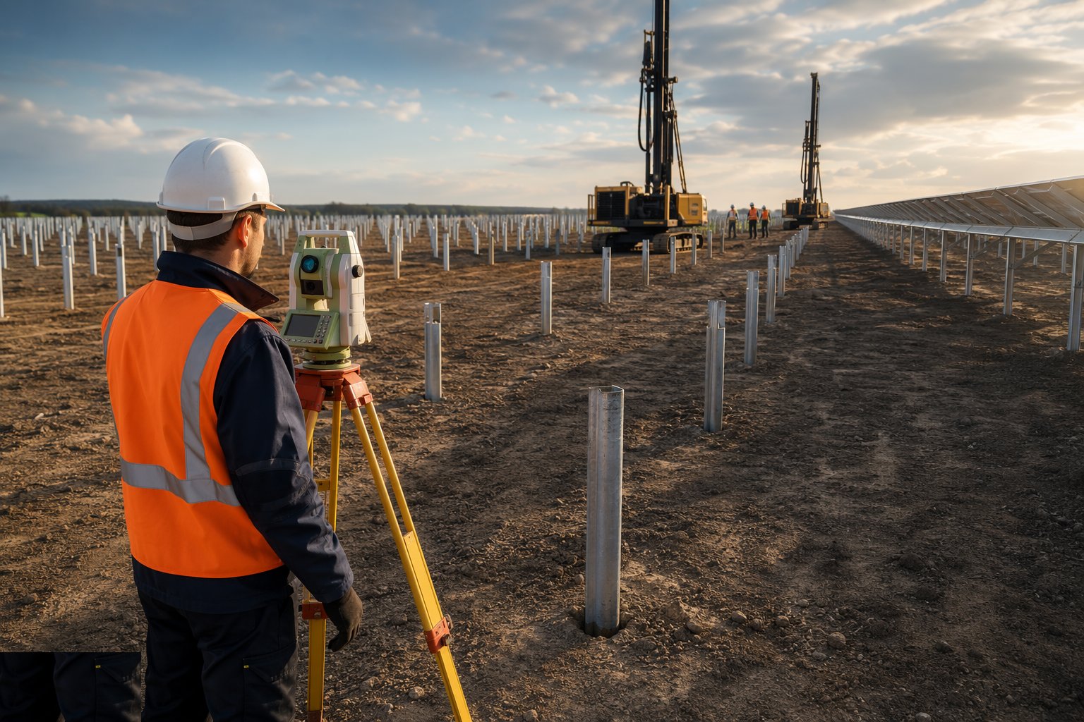 Survey and correct the installed posts — Piling & Mounting Structures, step 4