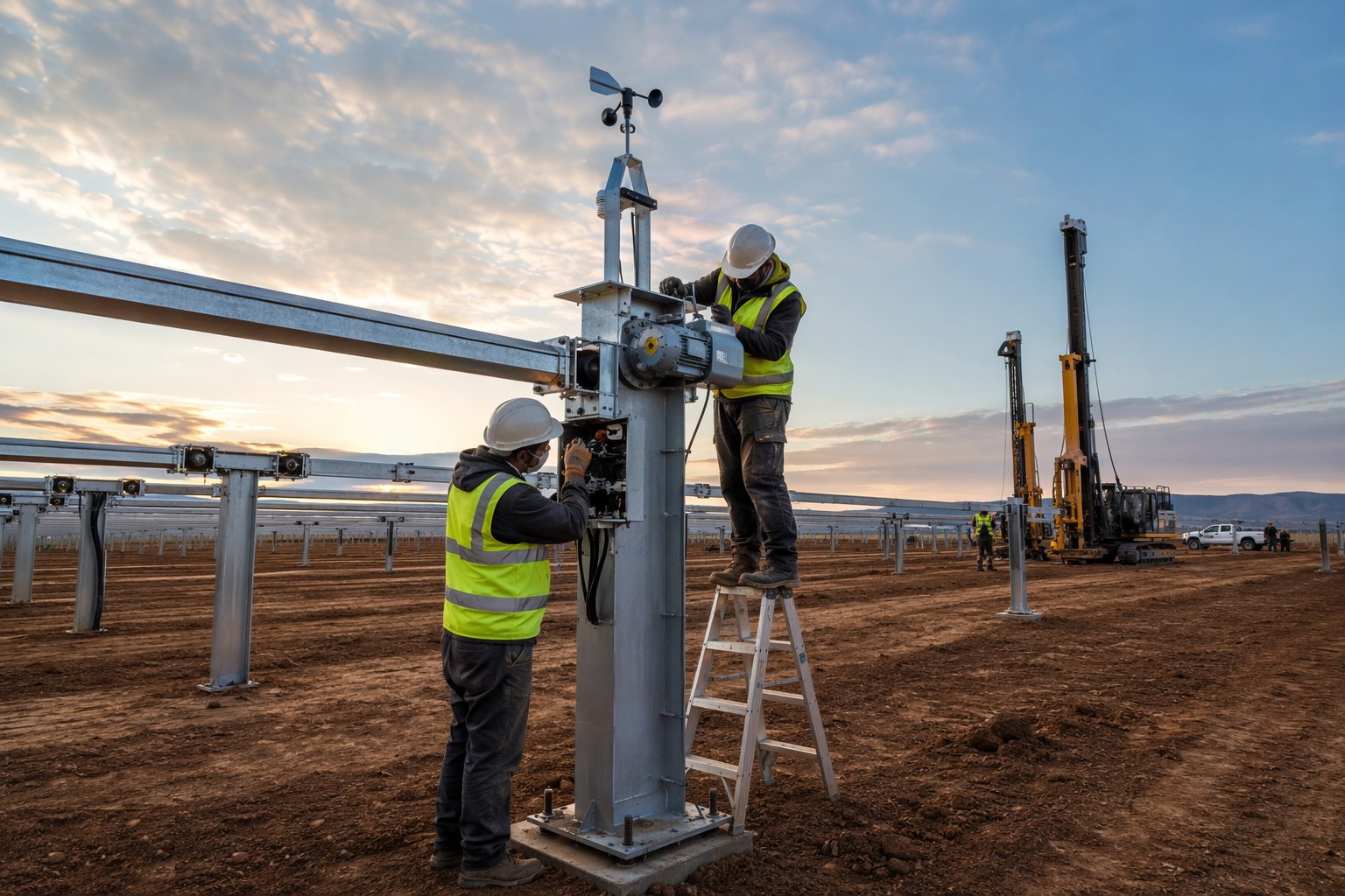 Install tracker drives and wind-stow systems — Piling & Mounting Structures, step 6