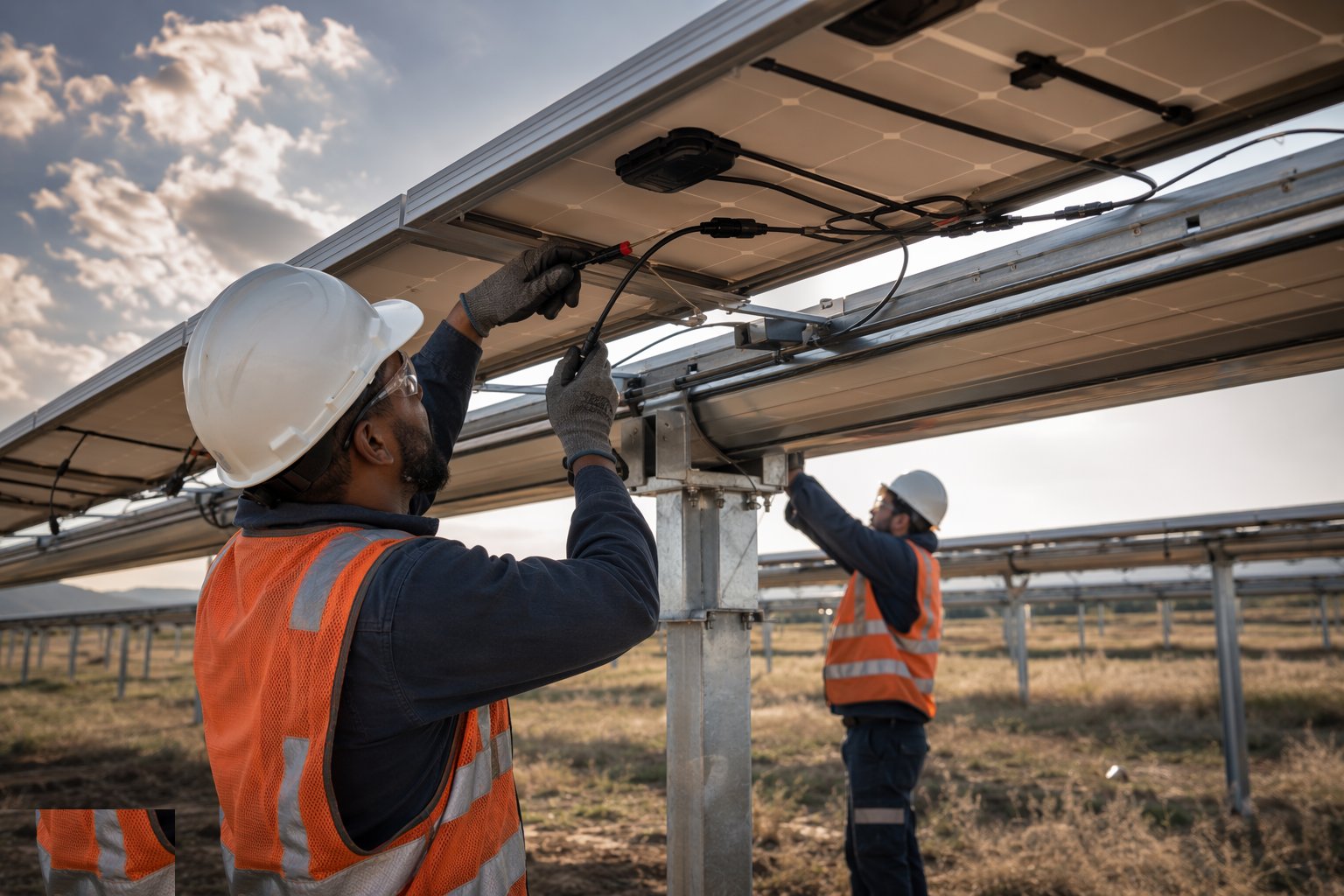 Wire the strings and manage polarity — PV Module Installation, step 4