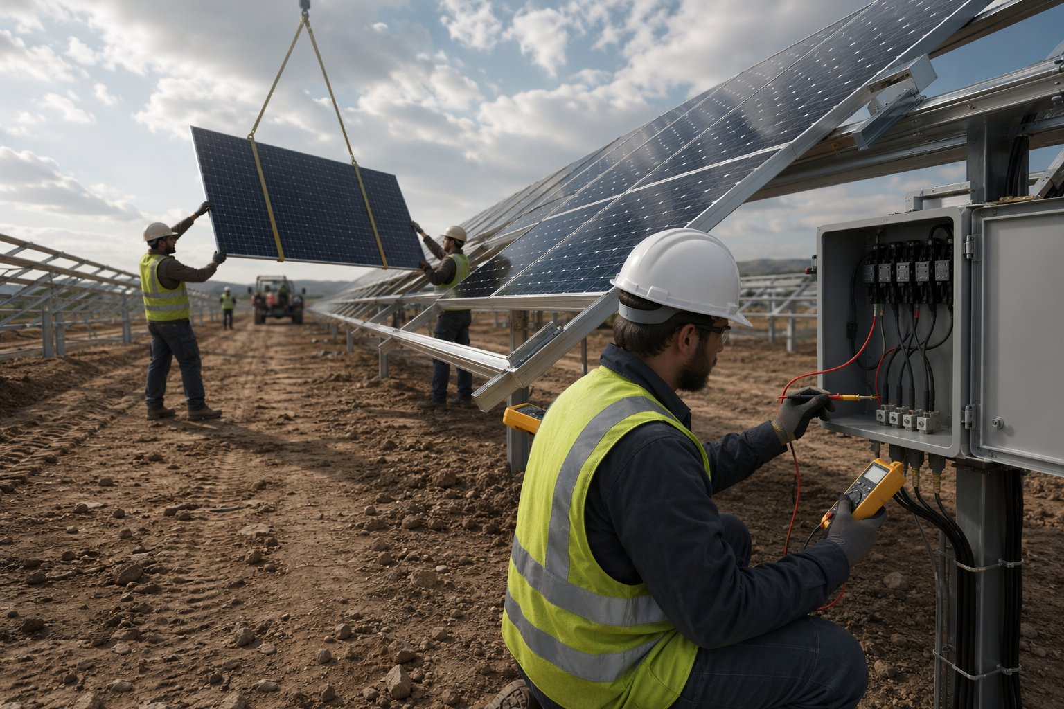 Test strings and release to the electrical stage — PV Module Installation, step 6
