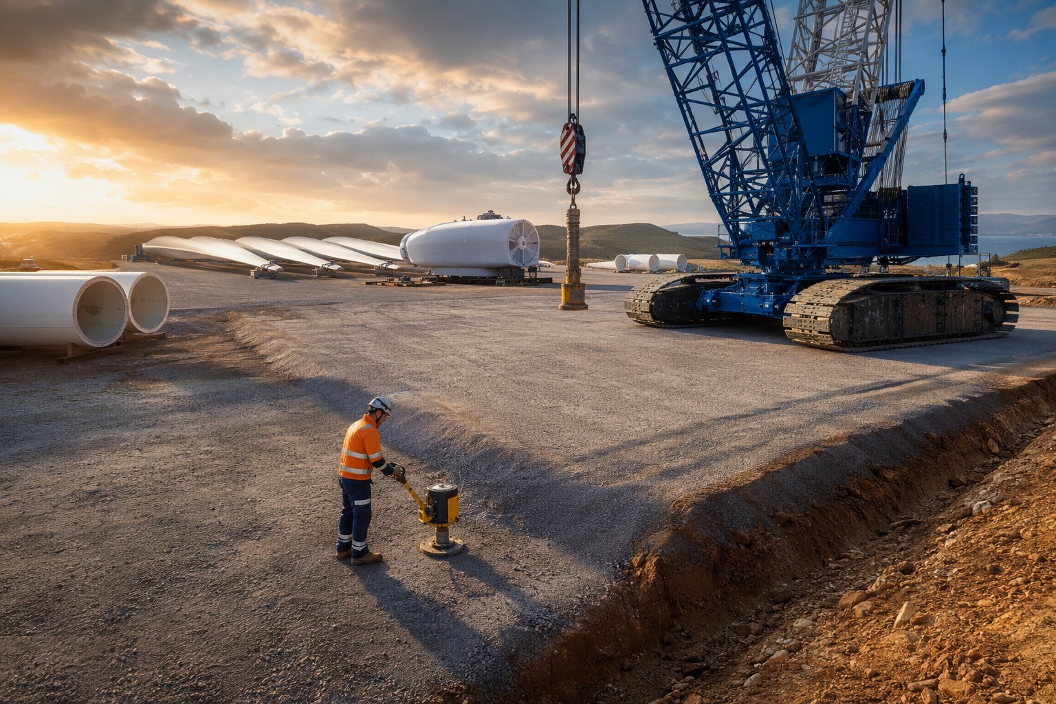 Design and certify the hardstand and crane pad — Craneage & Tower Erection, step 1