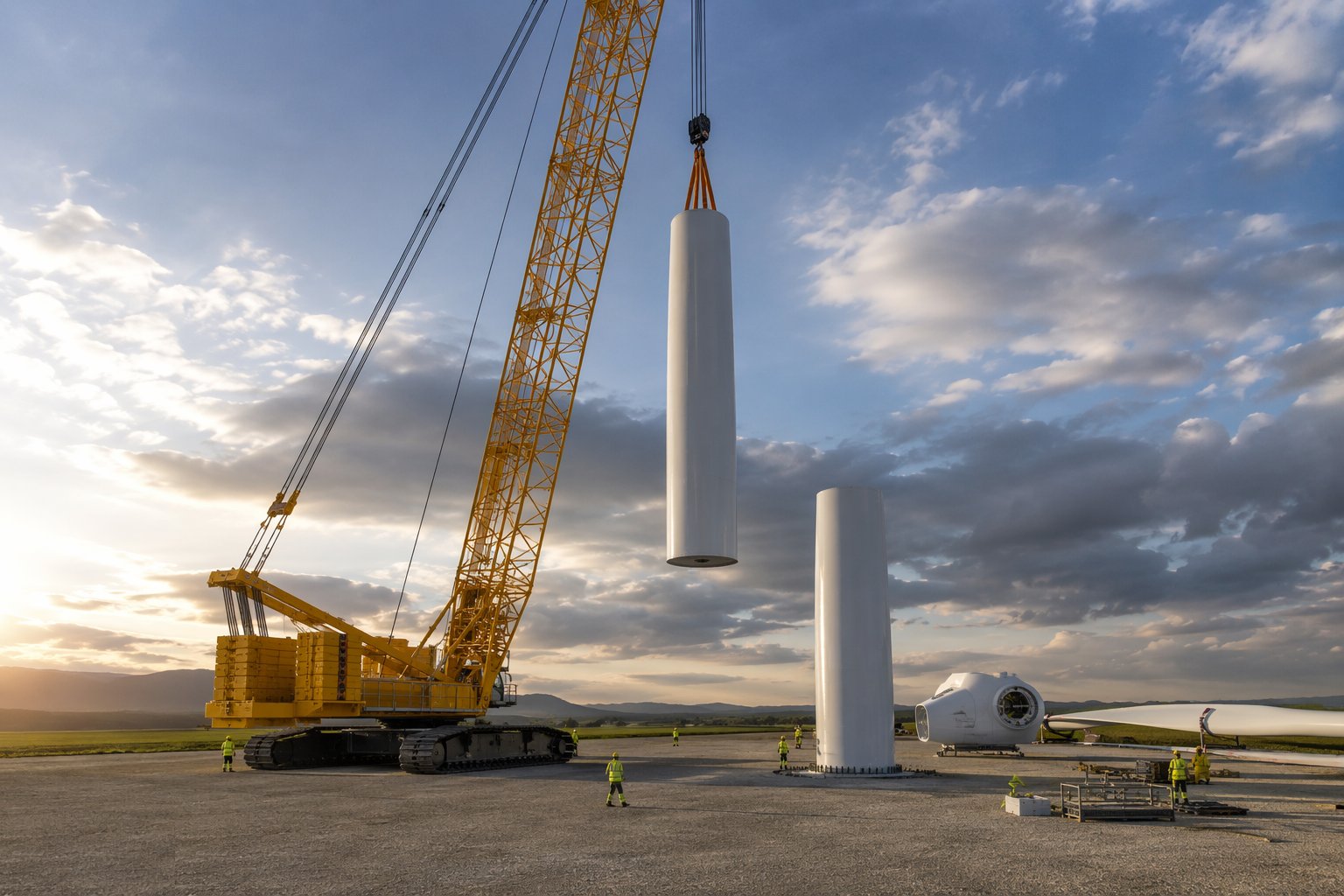 Erect the base tower section — Craneage & Tower Erection, step 3