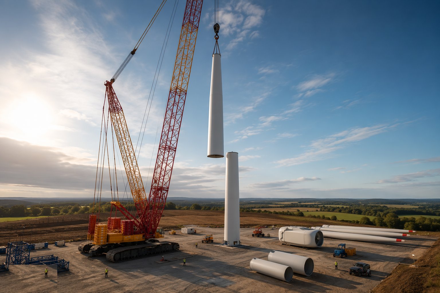 Stack the tower sections — Craneage & Tower Erection, step 4