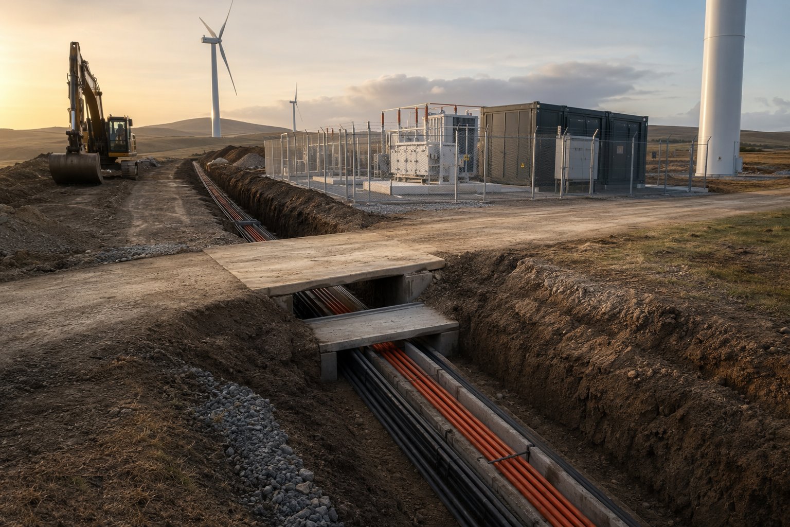 Excavate trenches and form the crossings — Wind Farm Electrical Infrastructure, step 2
