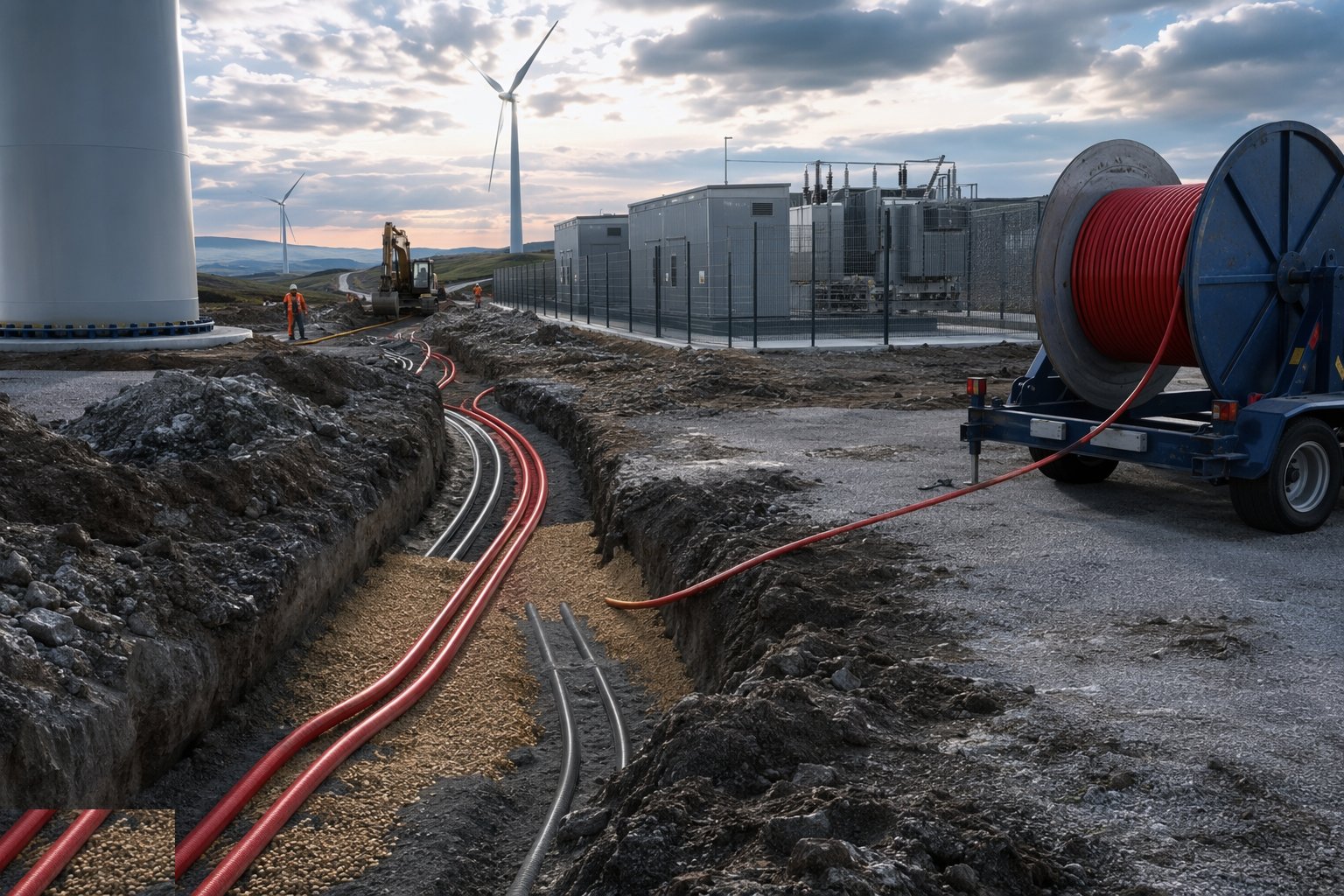 Lay bedding, ducts and cable — Wind Farm Electrical Infrastructure, step 3
