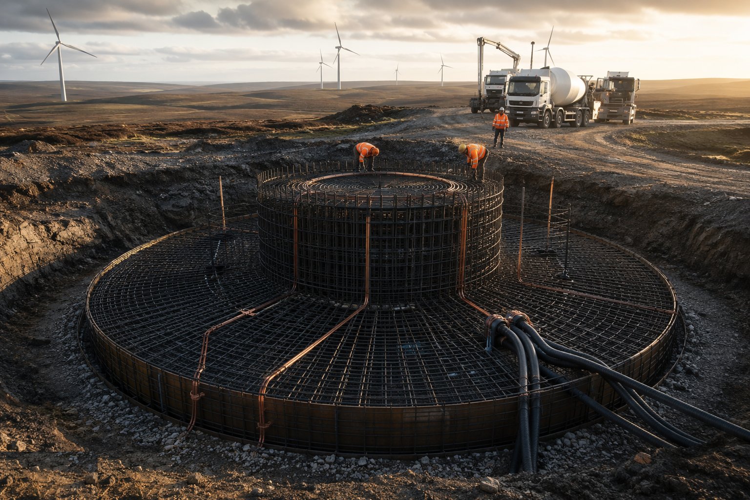 Fix reinforcement, ducts and earthing — Wind Turbine Foundations, step 4