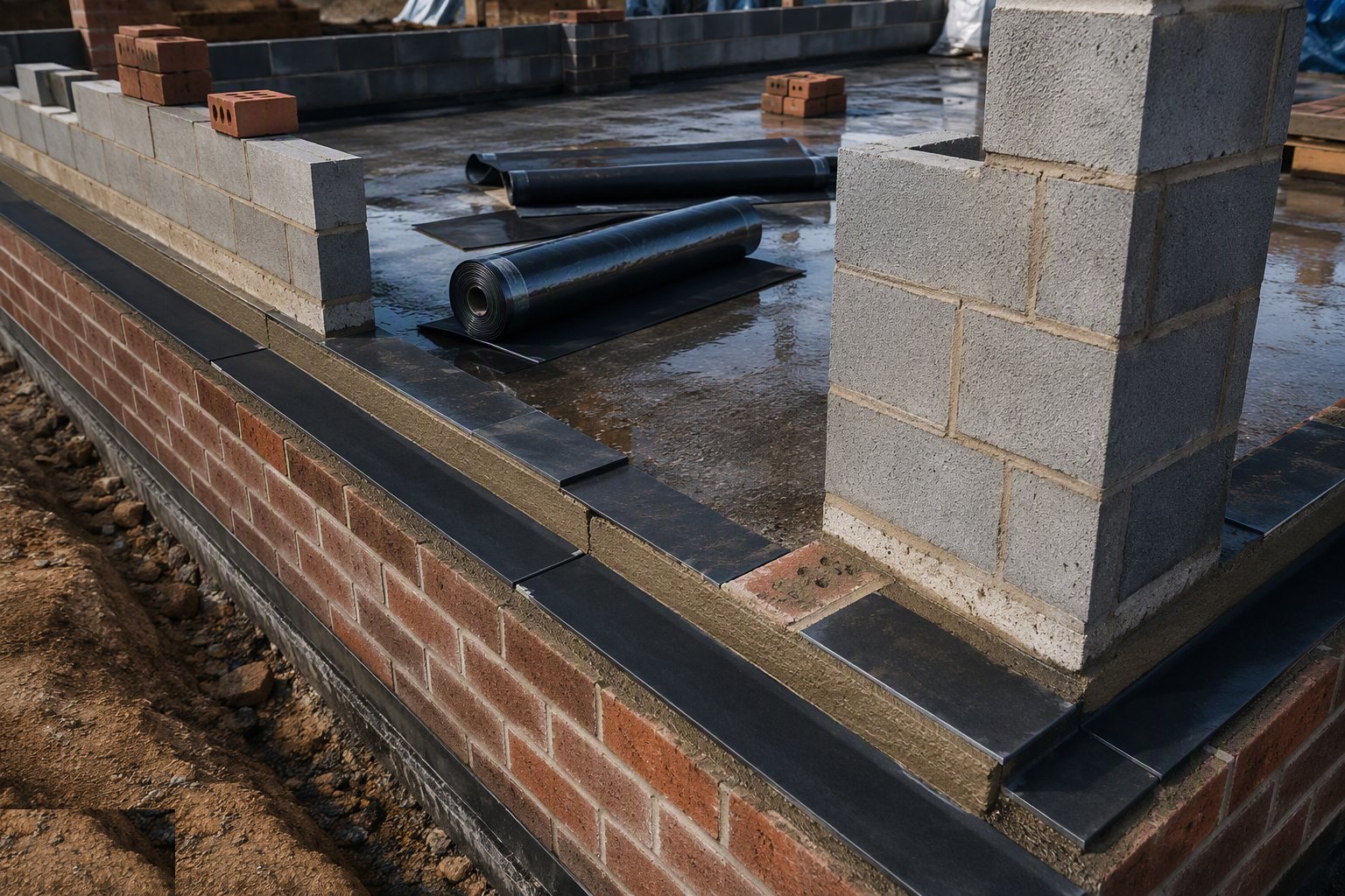 Bed the DPC level, lapped and visible — Damp Proofing — DPC, DPM and Cavity Trays, step 3