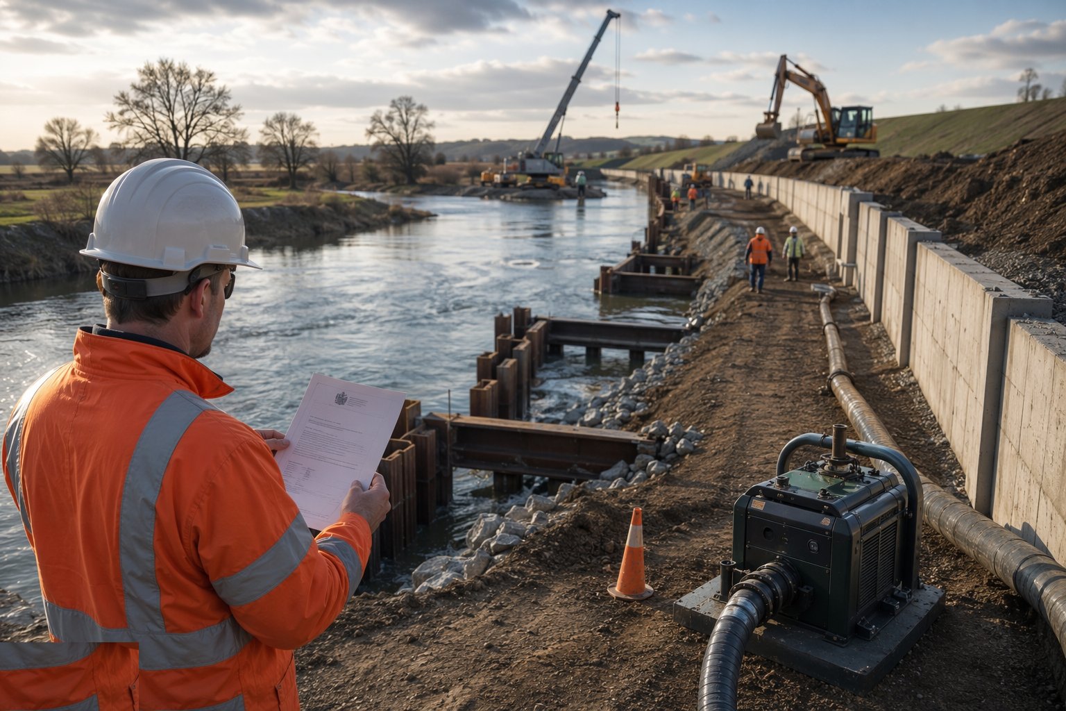 Secure consents and set up beside the water — Flood Defence Construction, step 1