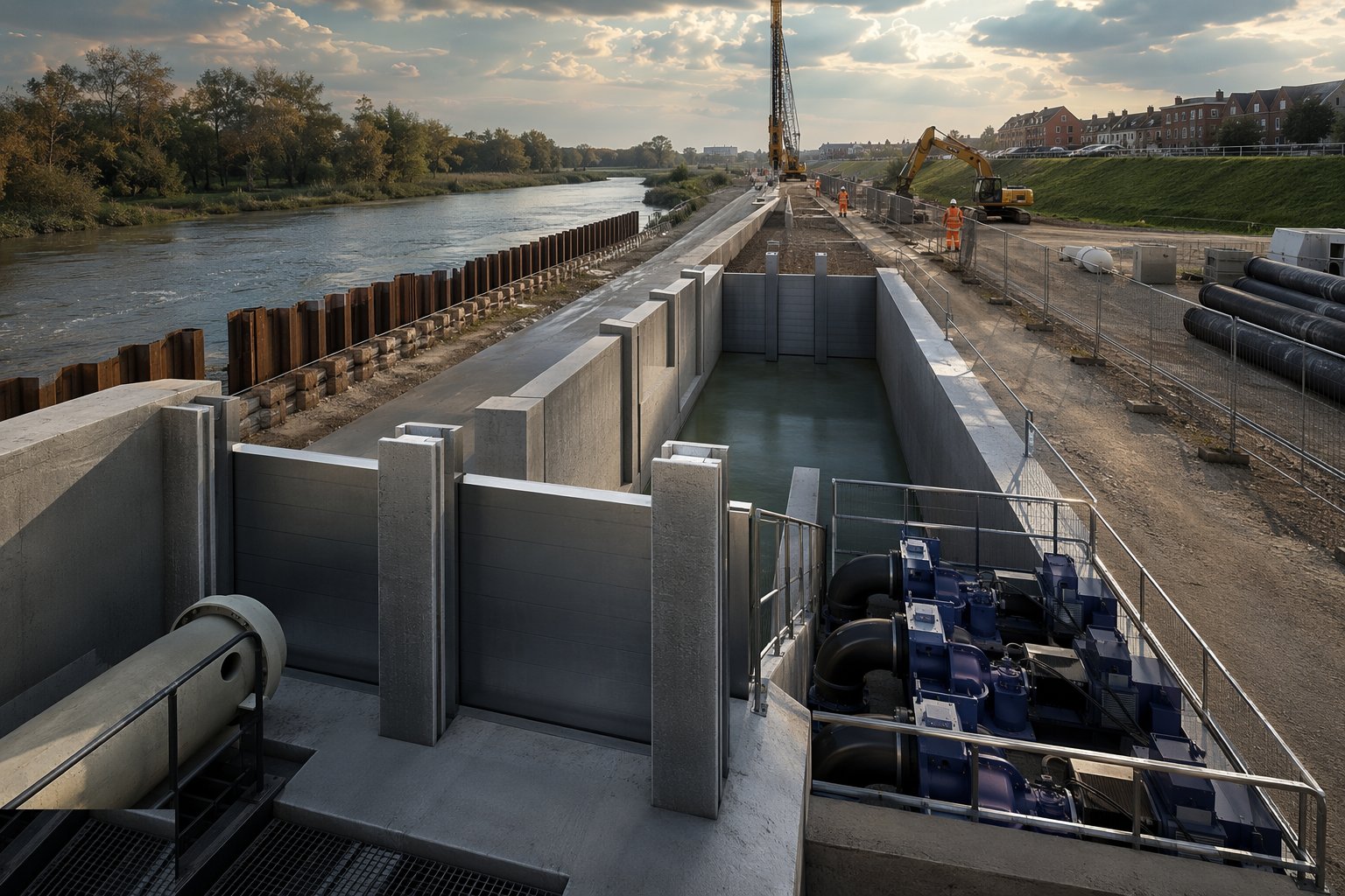 Install gates, barriers and pumping plant — Flood Defence Construction, step 5