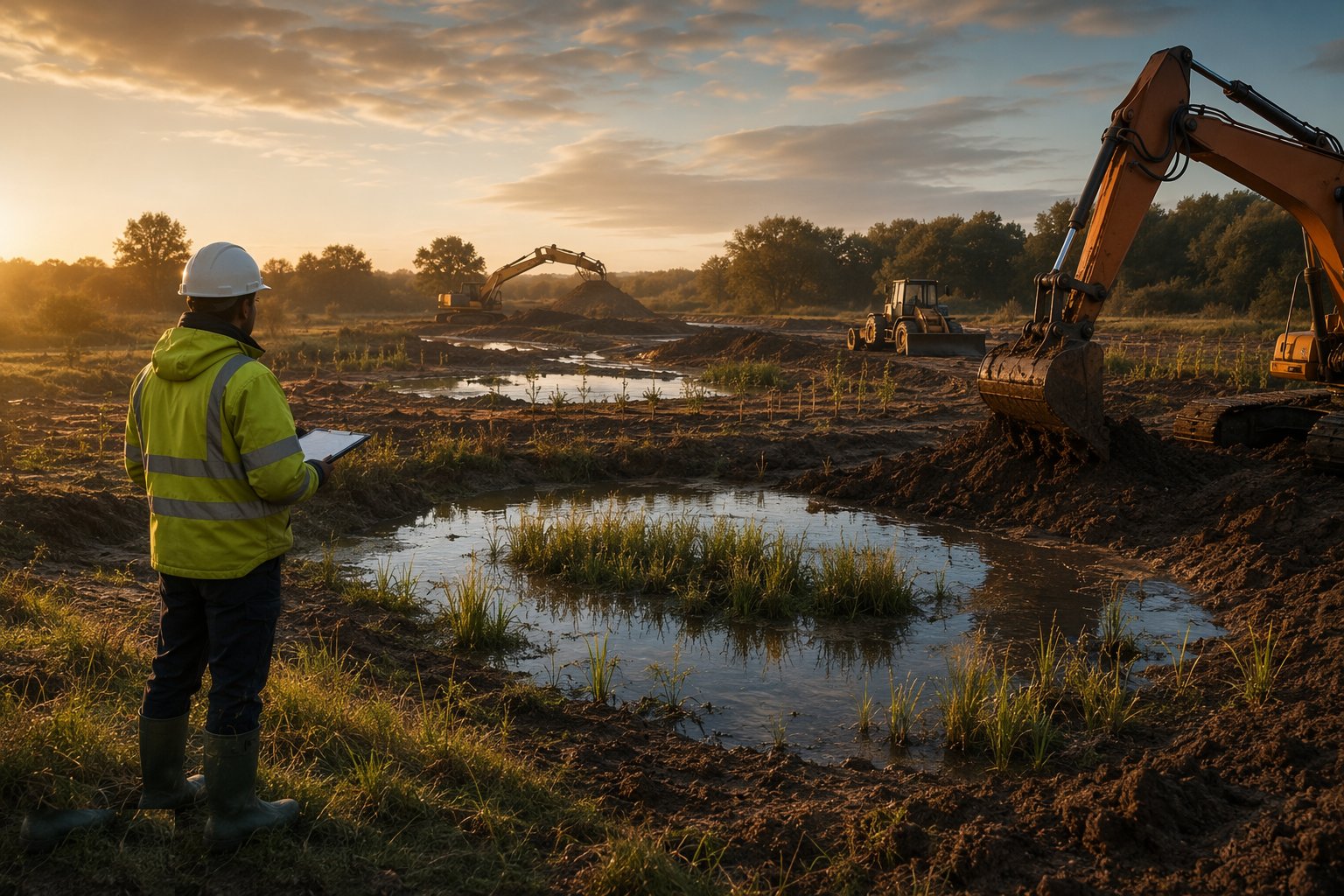 Clear and construct under ecological supervision — Habitat Creation & Environmental Mitigation, step 6