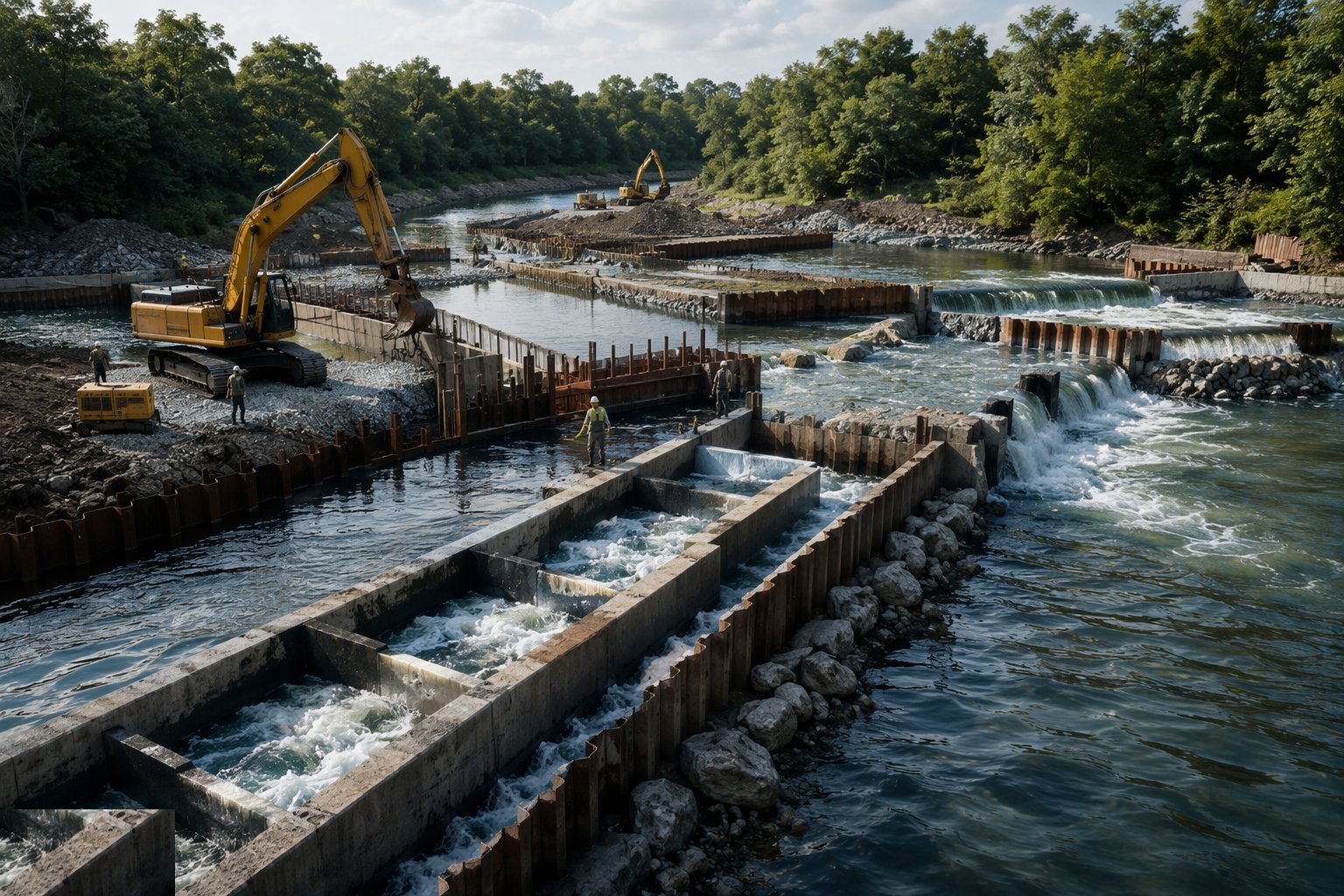 Build weirs and fish passes — River Engineering & Watercourse Works, step 4