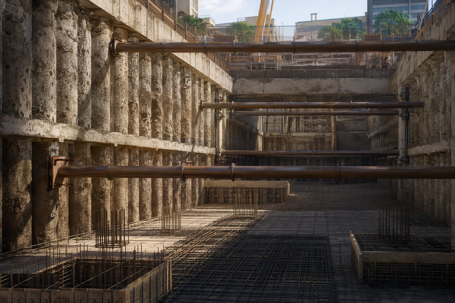Excavate in stages with propping — Basement & Substructure, step 3