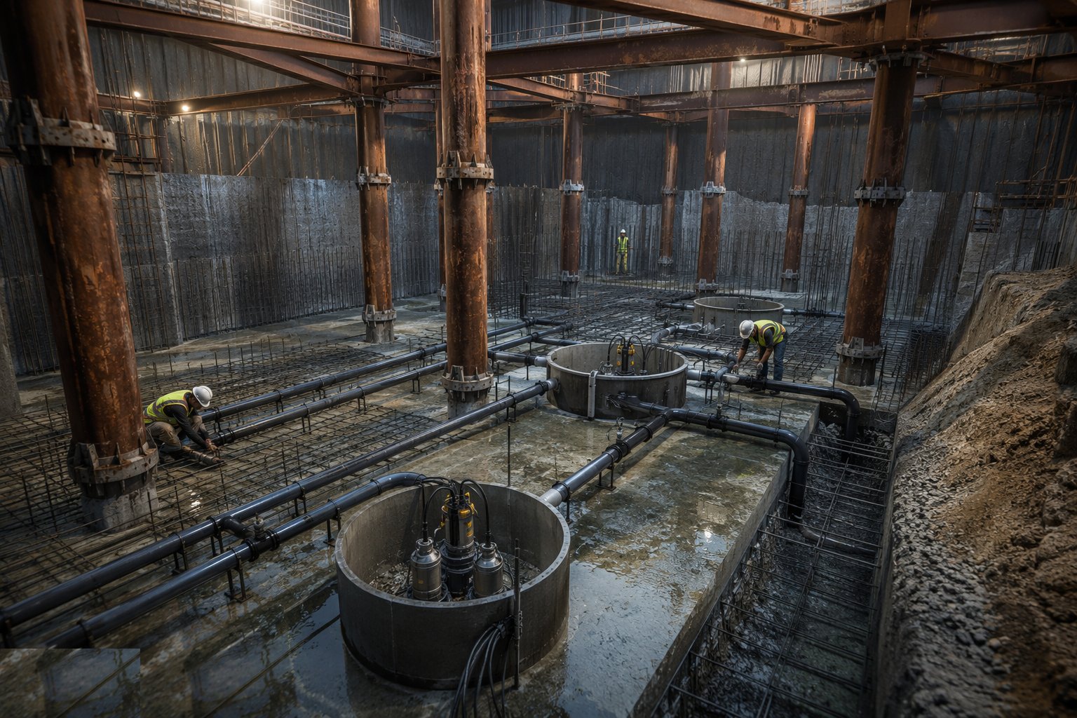 Install drainage, sumps and pumps — Basement & Substructure, step 6