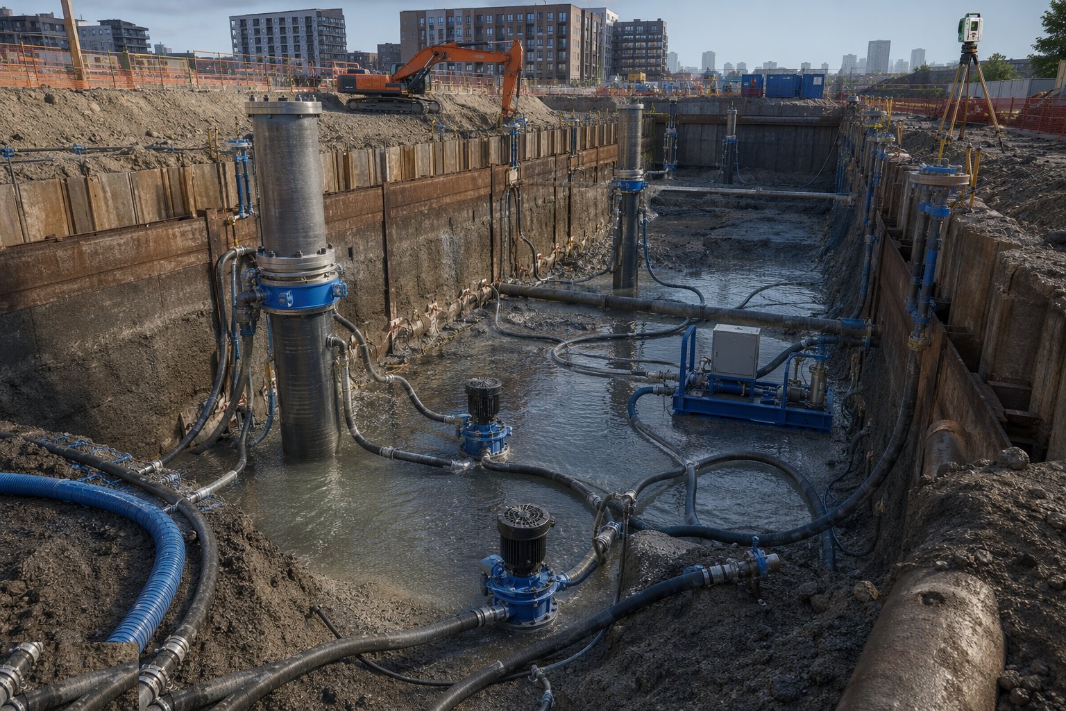 Install the system before the dig reaches water — Dewatering & Groundwater Control, step 3