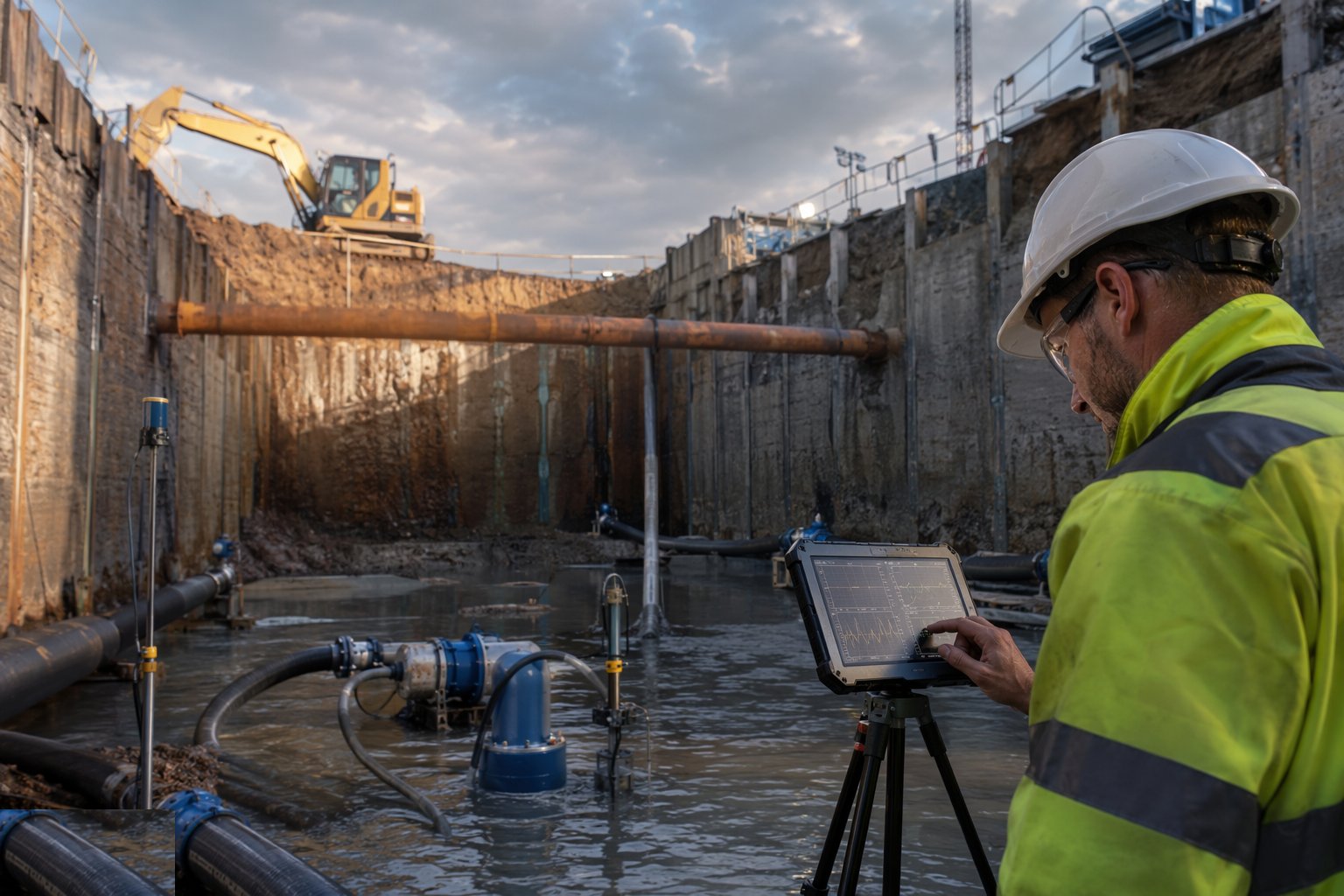 Monitor levels, flows and settlement — Dewatering & Groundwater Control, step 5