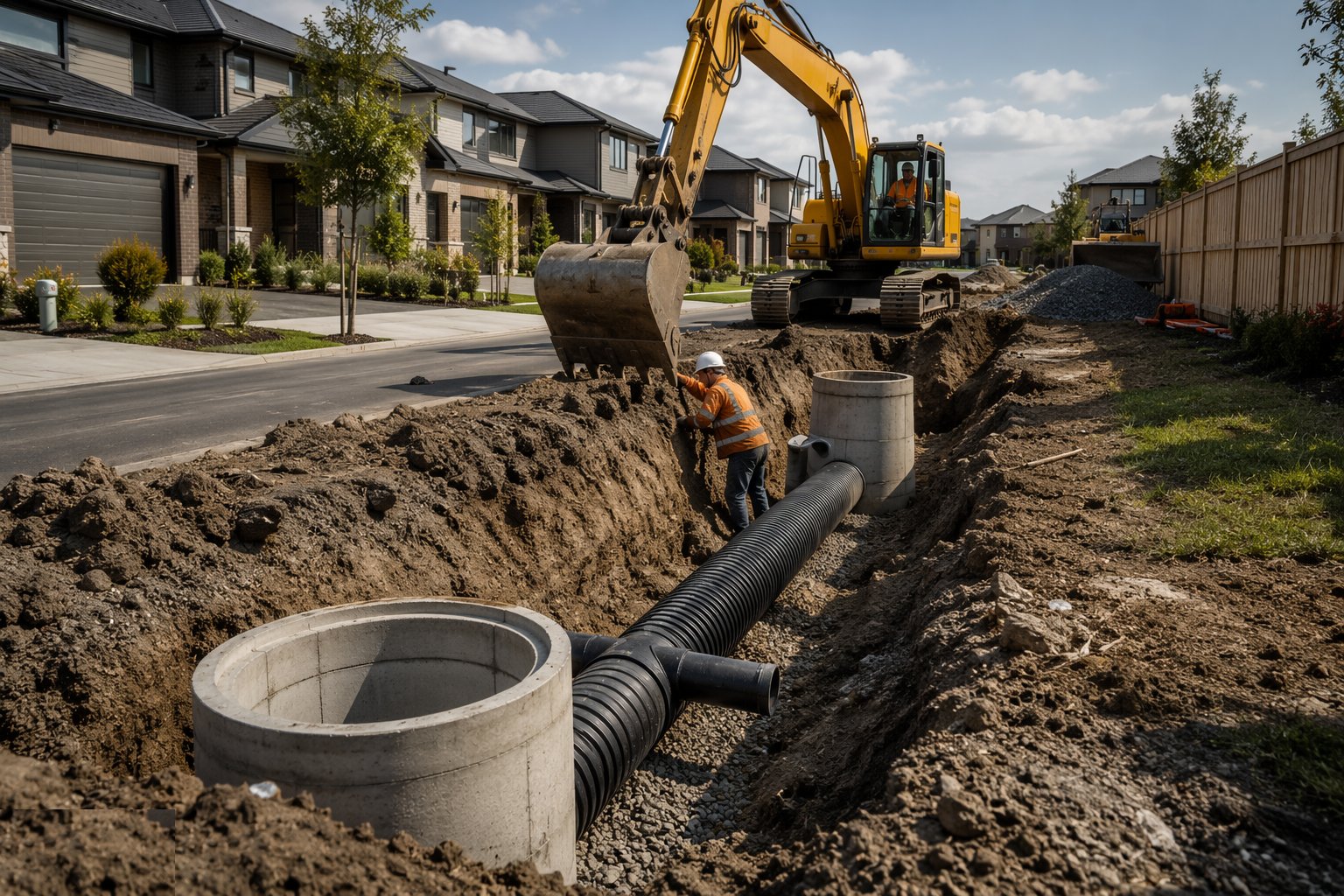 Construct the below-ground drainage — External Works & Landscaping, step 1