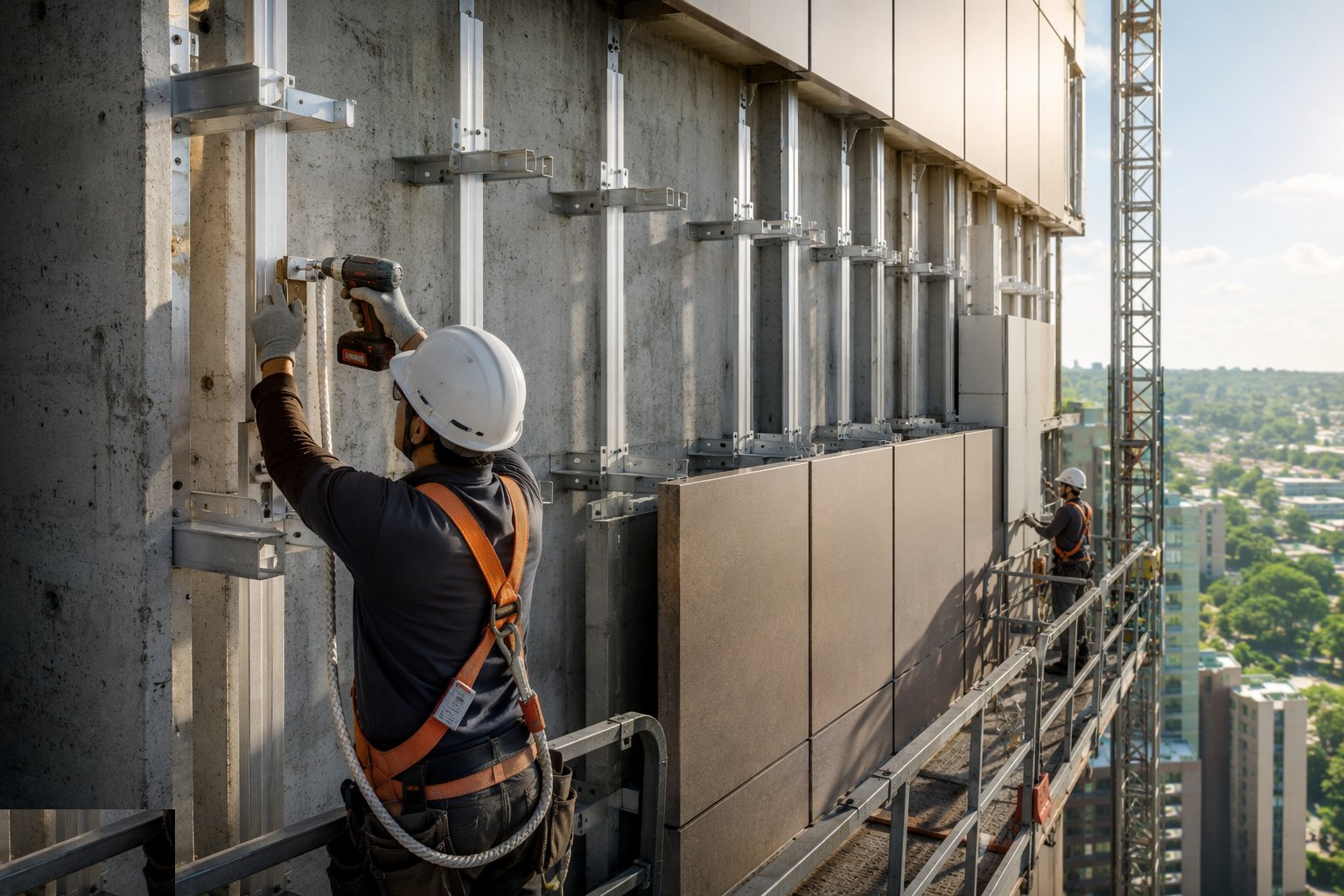 Install brackets and support rails — Façade & Cladding, step 2