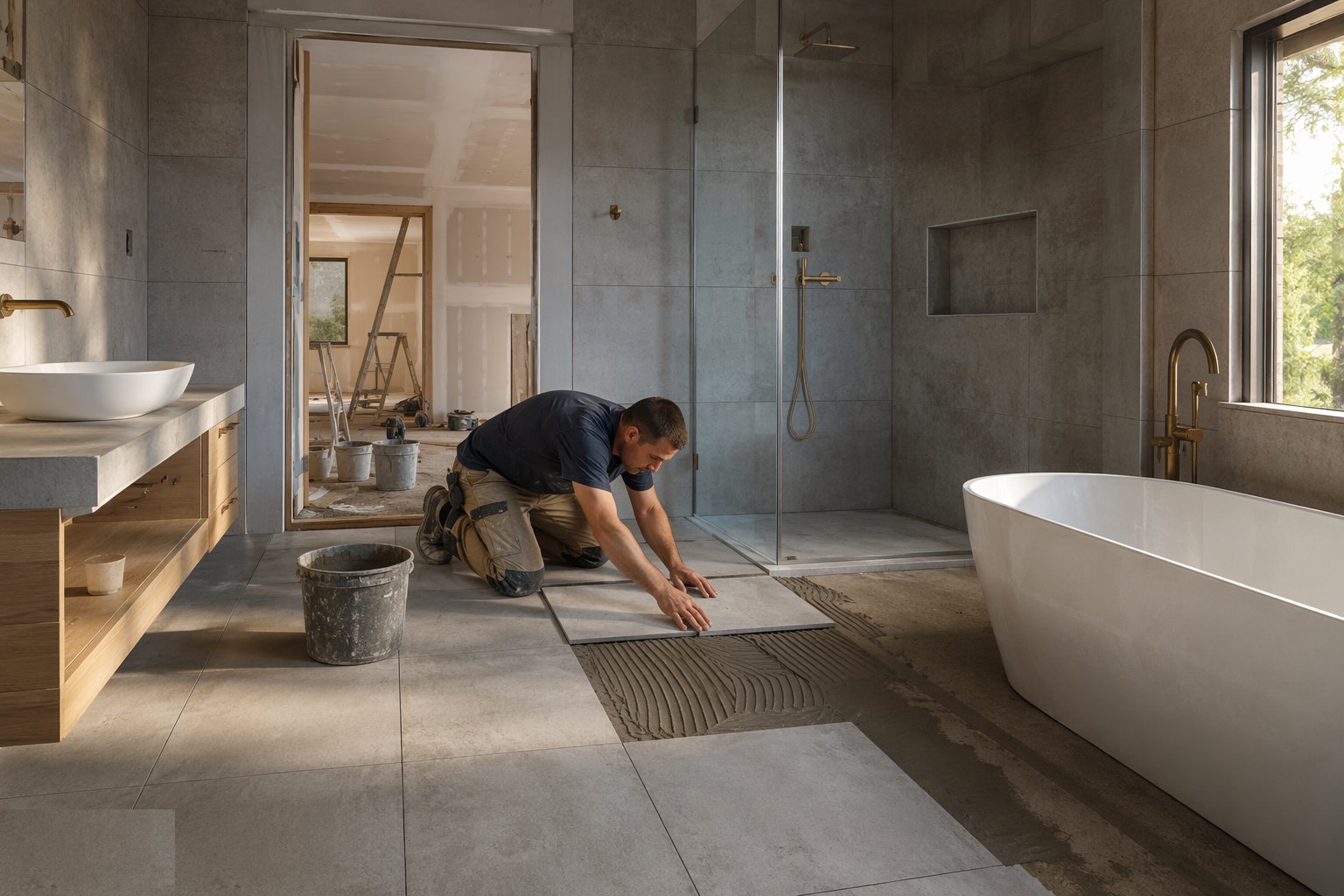 Tile the wet areas — Internal Finishes, step 5