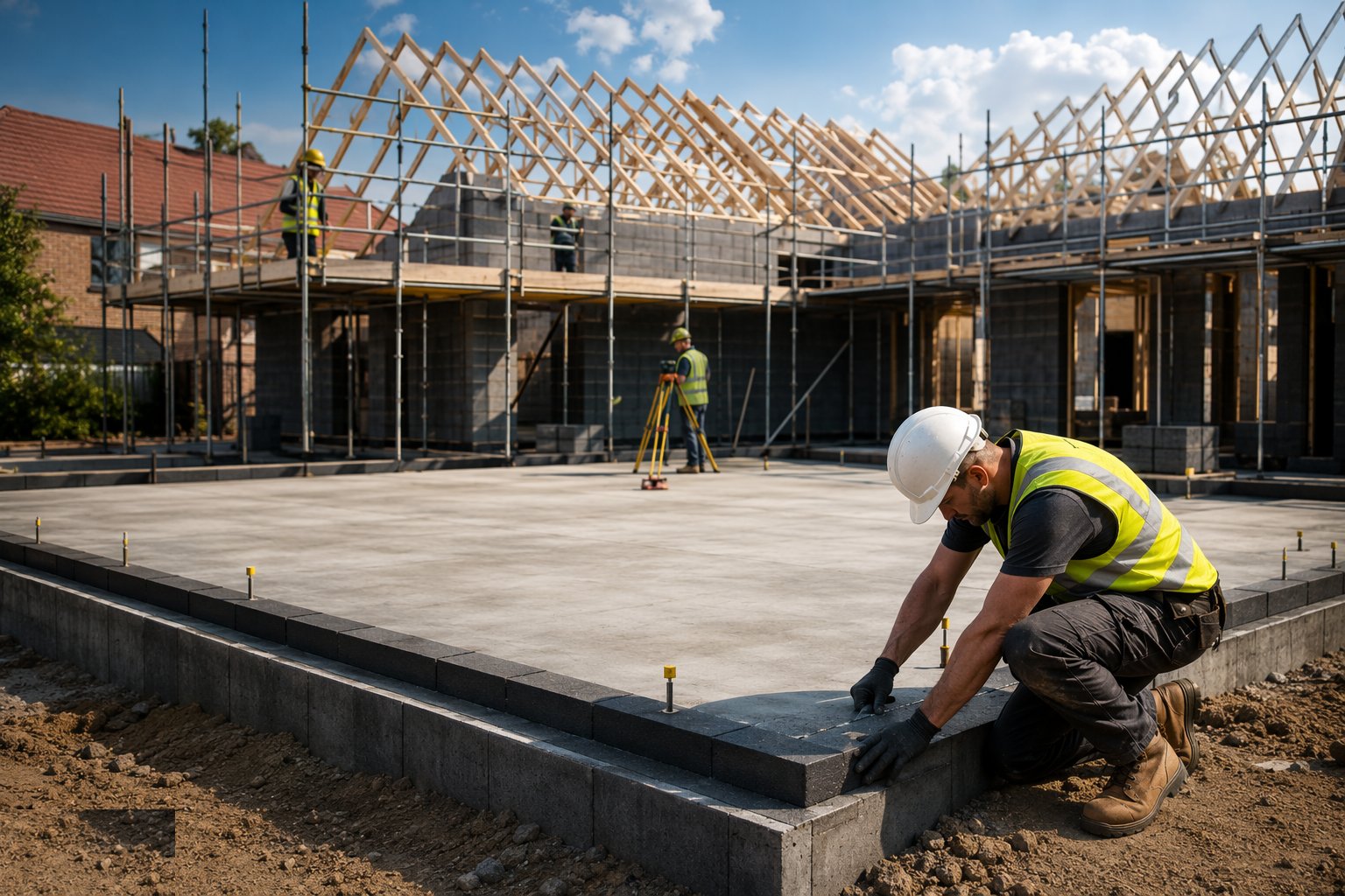 Verify the base: slab level, DPC and setting out — Masonry & Timber Frame, step 1