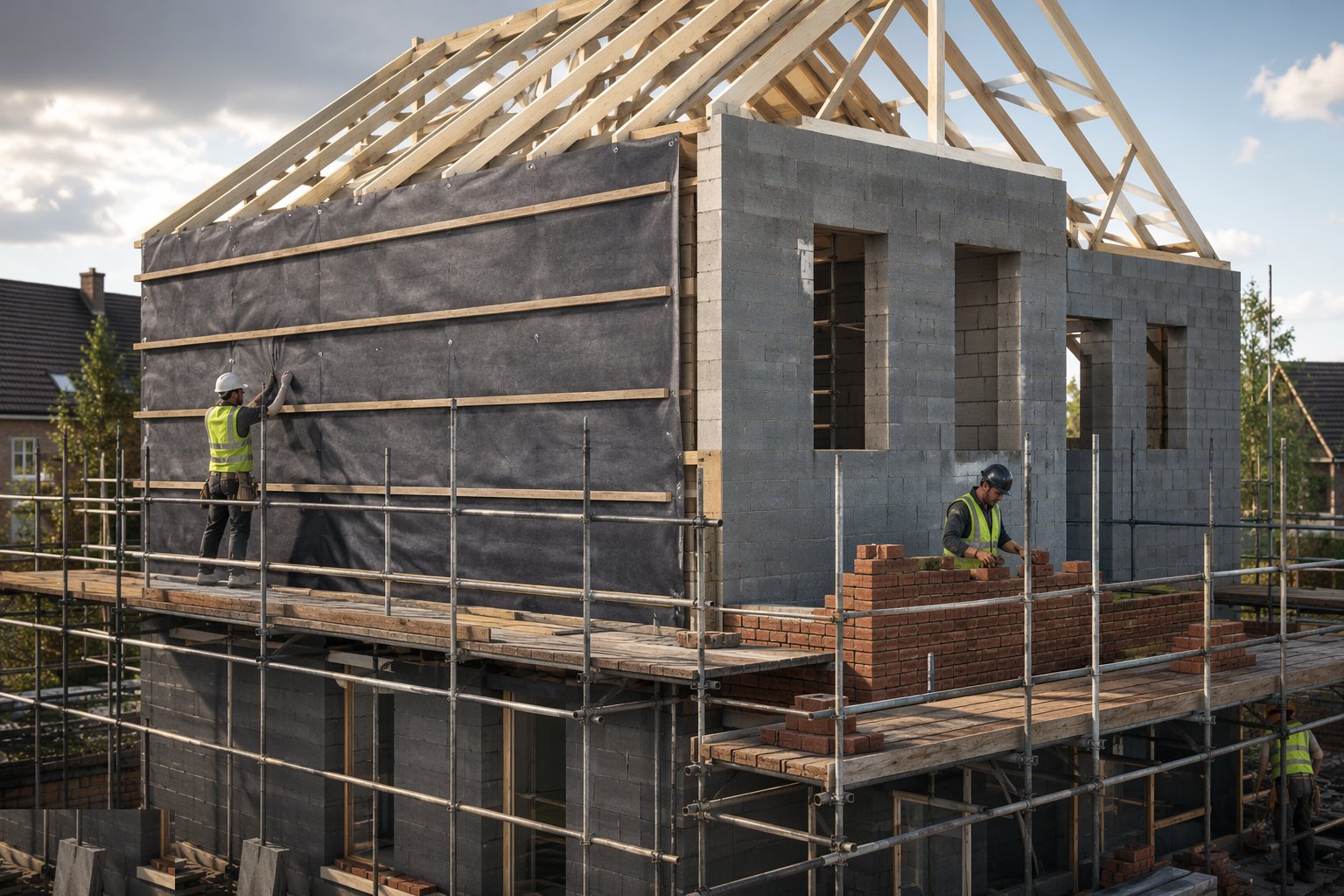 Build the outer leaf or fit the breather membrane — Masonry & Timber Frame, step 4