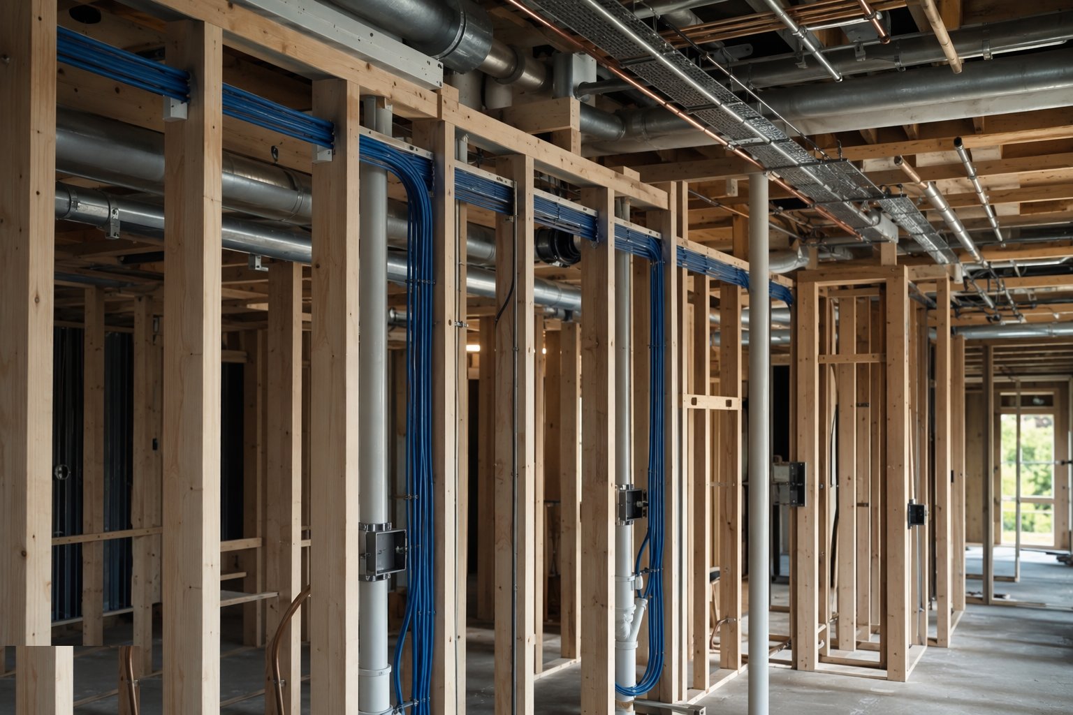 Run horizontal distribution: ducts, pipes and tray — MEP First Fix, step 4