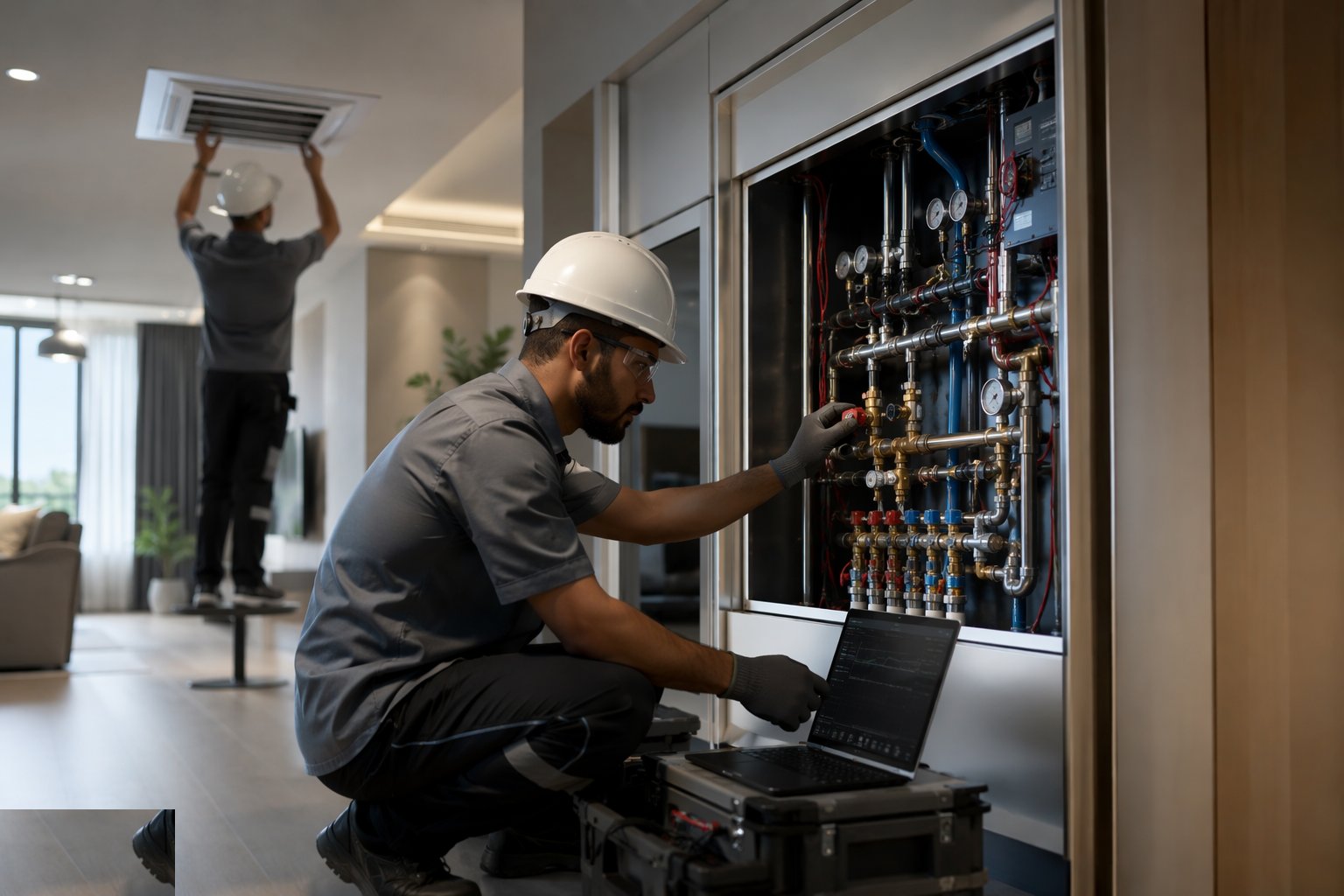 Balance air and water systems — MEP Second Fix & Commissioning, step 5