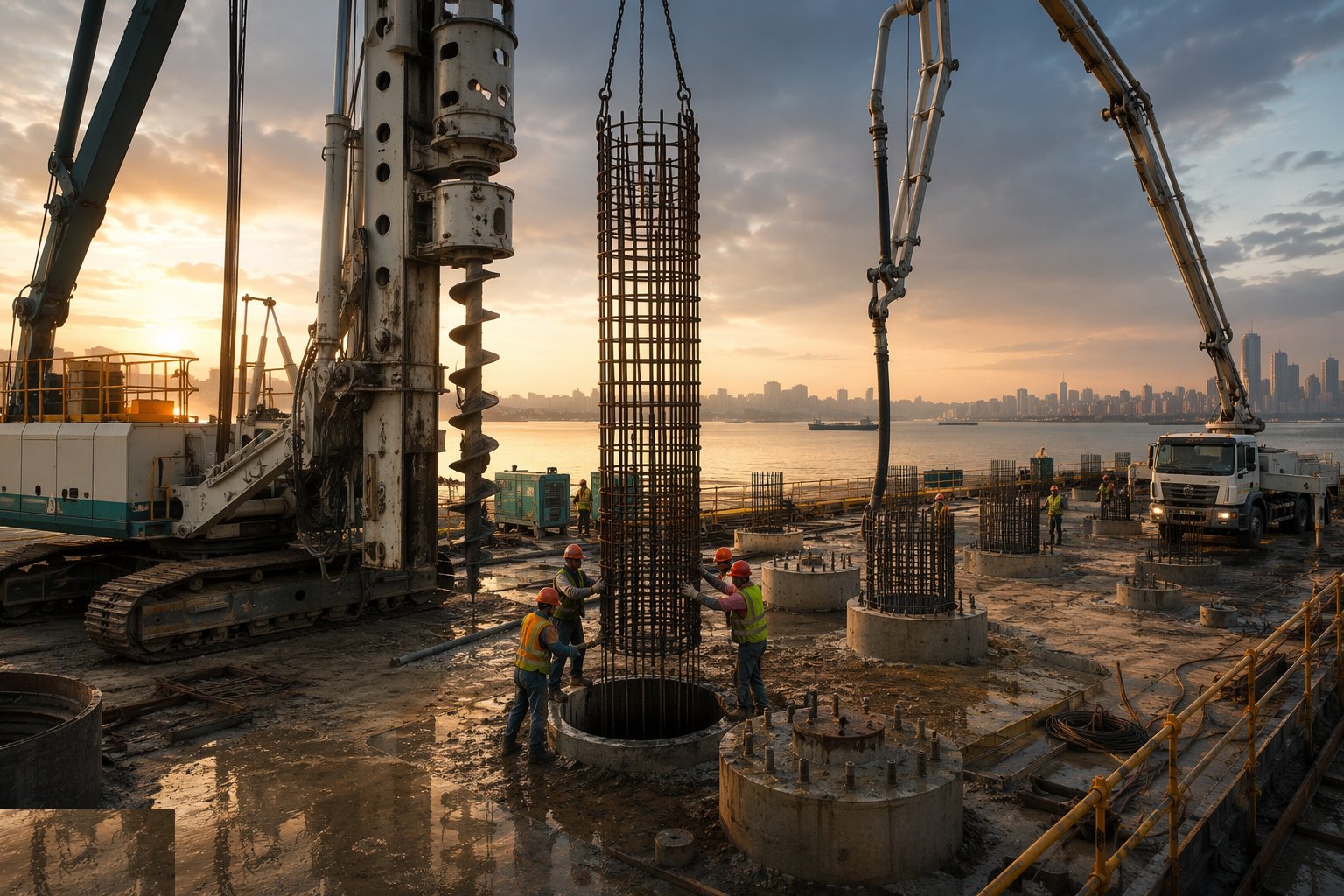 Reinforcement cage insertion — Piling & Deep Foundations, step 6