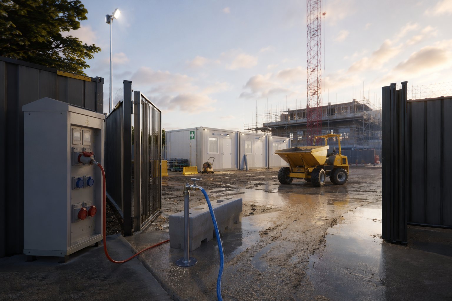 Bring in temporary power and water — Site Access & Enabling Works, step 6