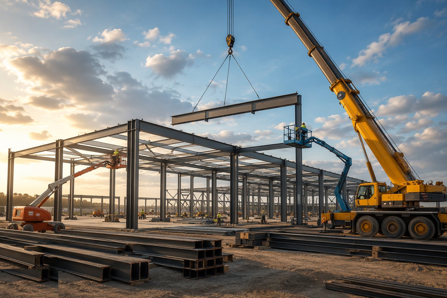 Erect beams and complete the bay — Steel Frame Construction, step 4