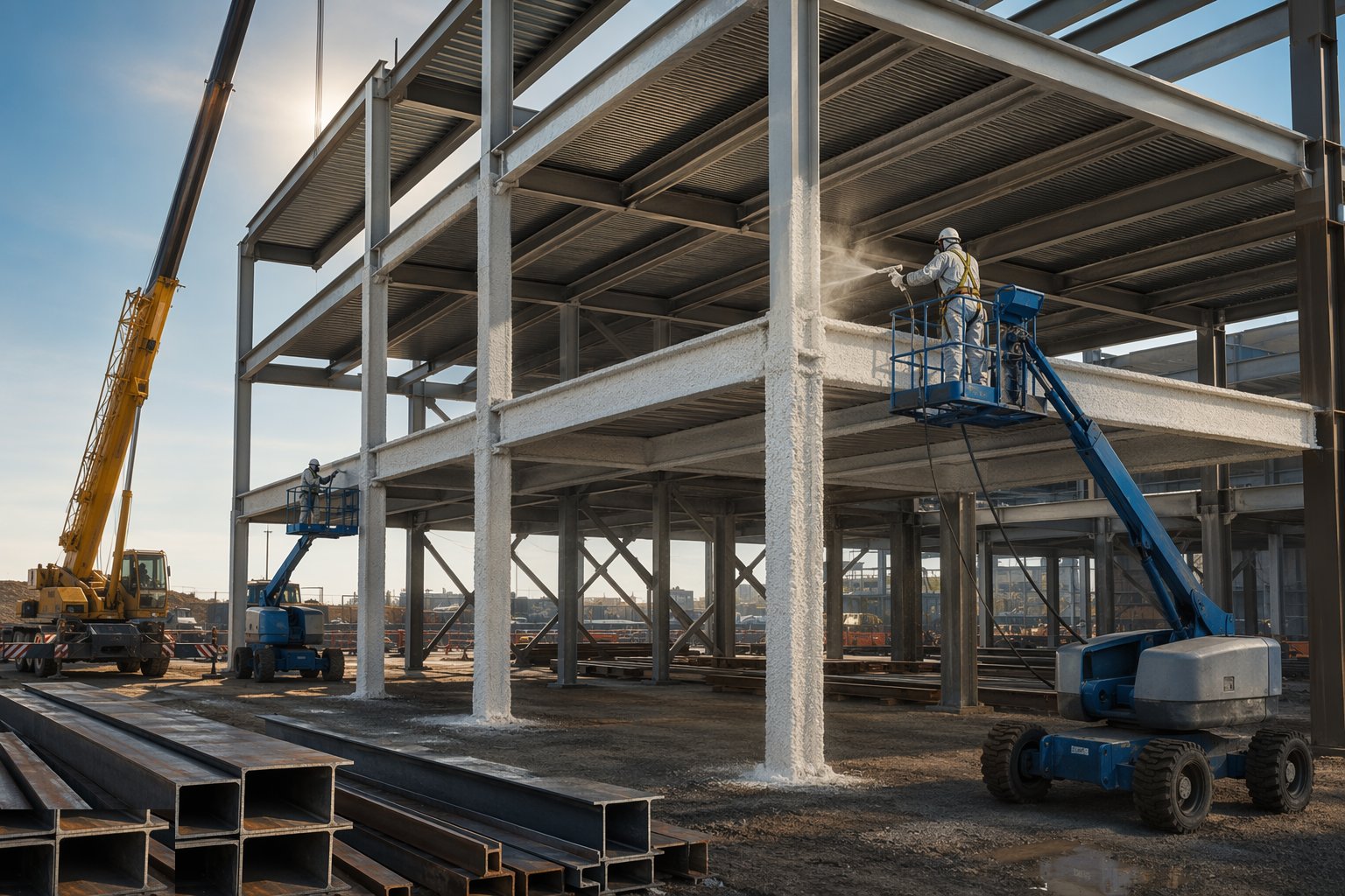 Apply fire protection — Steel Frame Construction, step 7