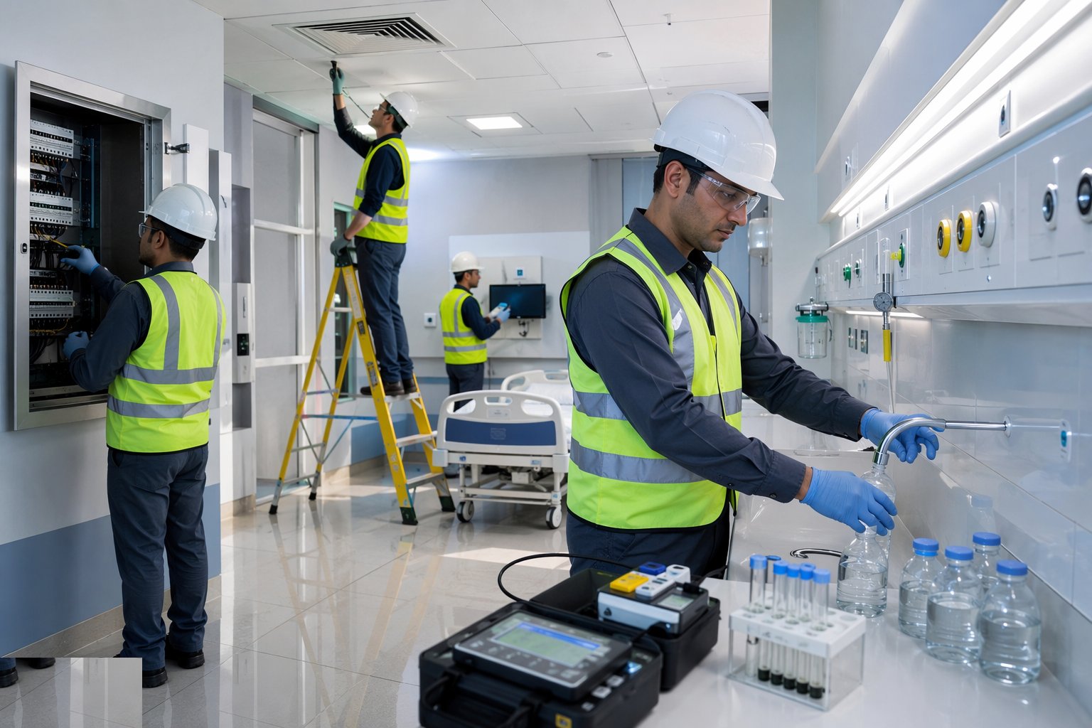 Prove water safety and electrical resilience — Healthcare Commissioning & Validation, step 5