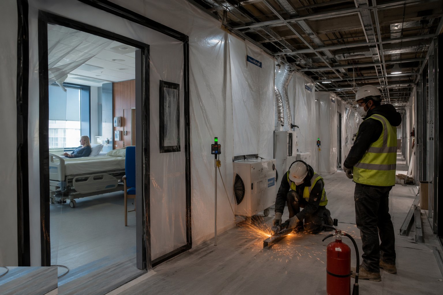 Work the permits — hot works, noisy works, out of hours — Working In & Around Live Hospitals, step 6