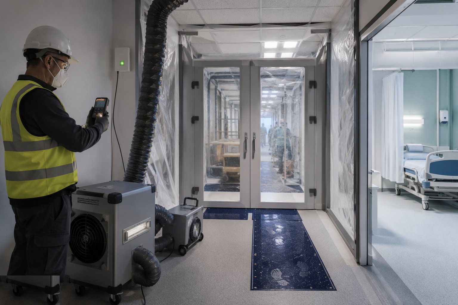 Maintain the containment through the job — Working In & Around Live Hospitals, step 7