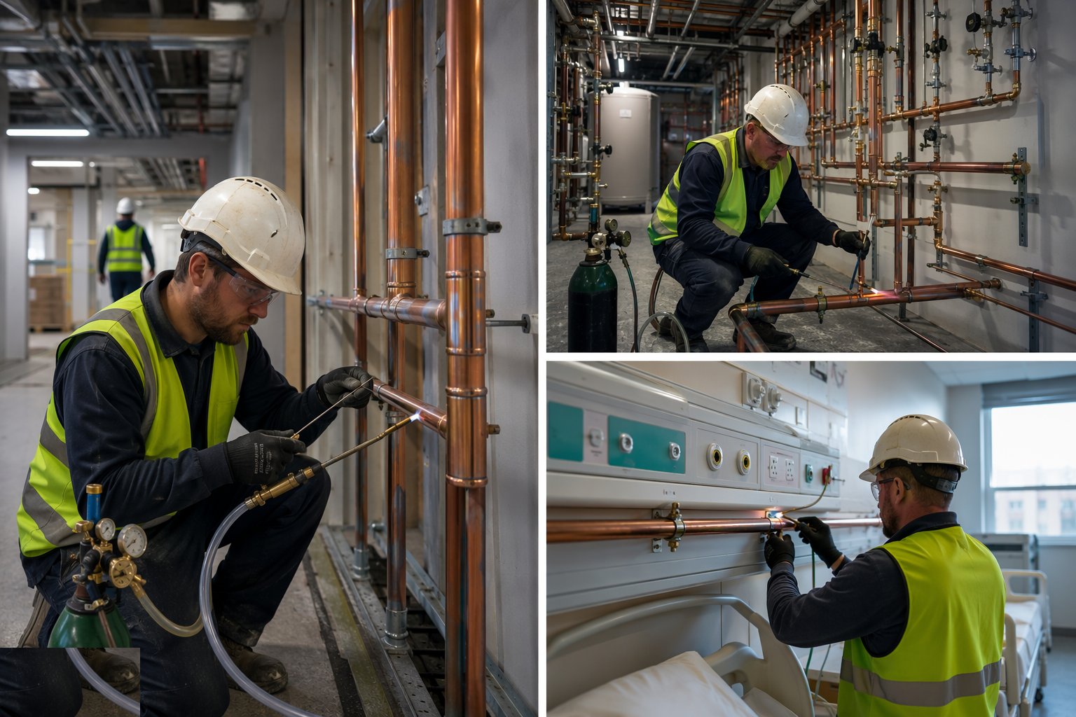 Install the pipeline runs with inert-gas purged brazing — Medical Gas Pipeline Systems (MGPS), step 2
