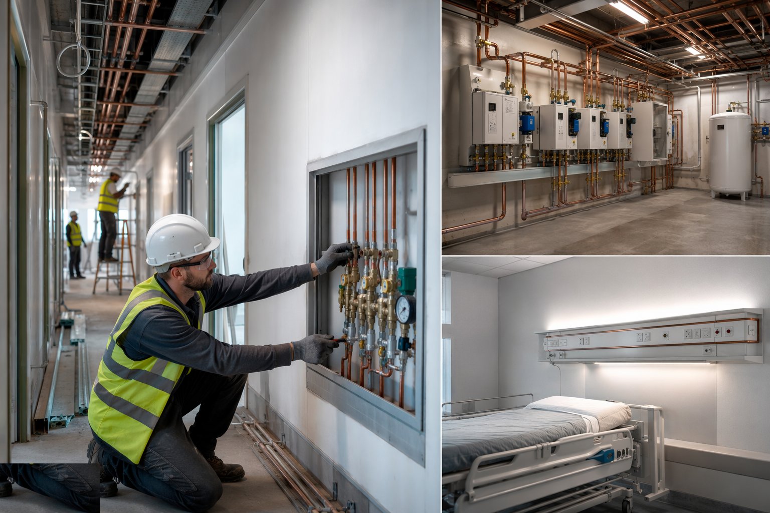 Install valves, AVSUs and alarm infrastructure — Medical Gas Pipeline Systems (MGPS), step 3