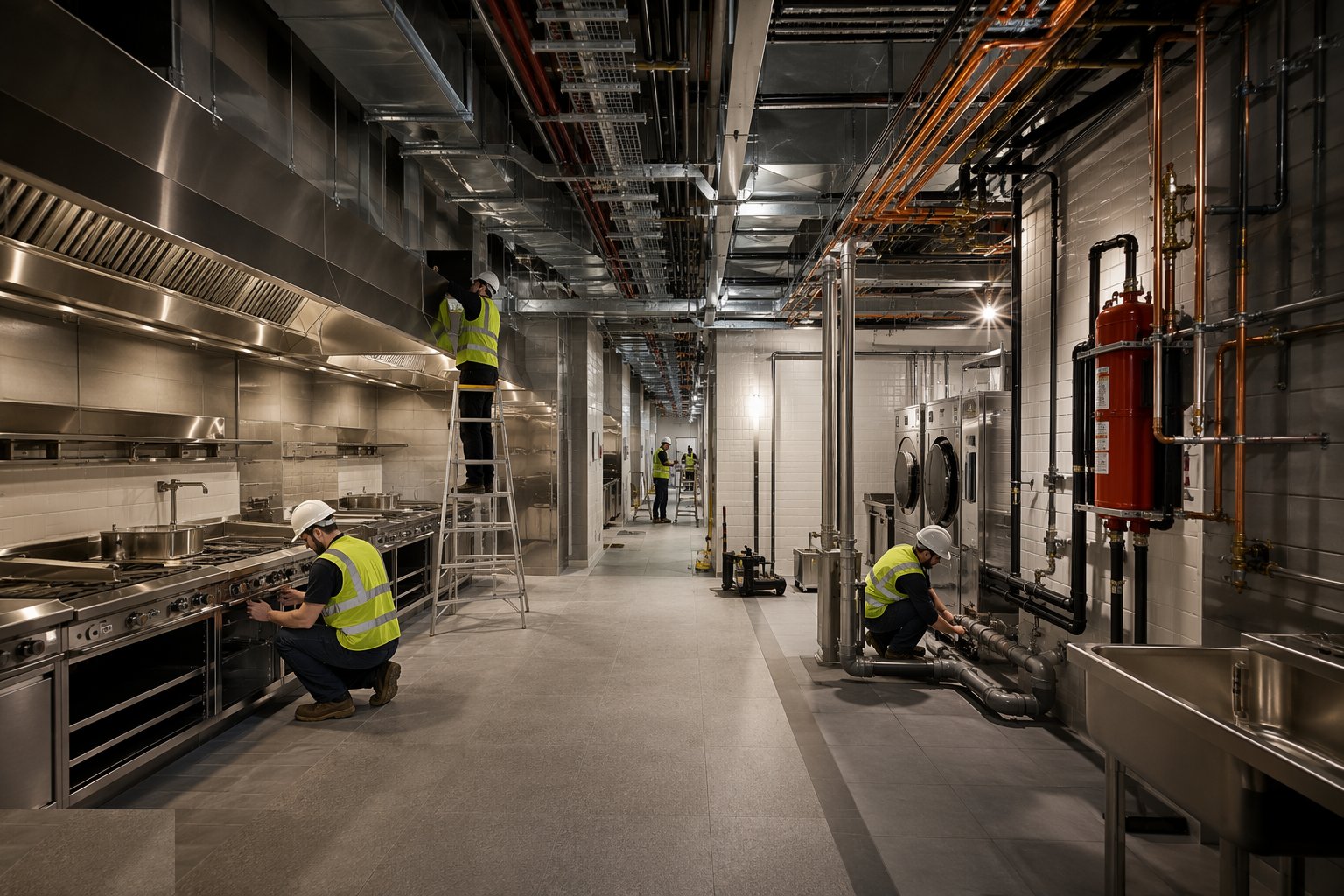 Install the kitchens: extract, gas, suppression, drainage — Hotel Back-of-House & Specialist Services, step 3