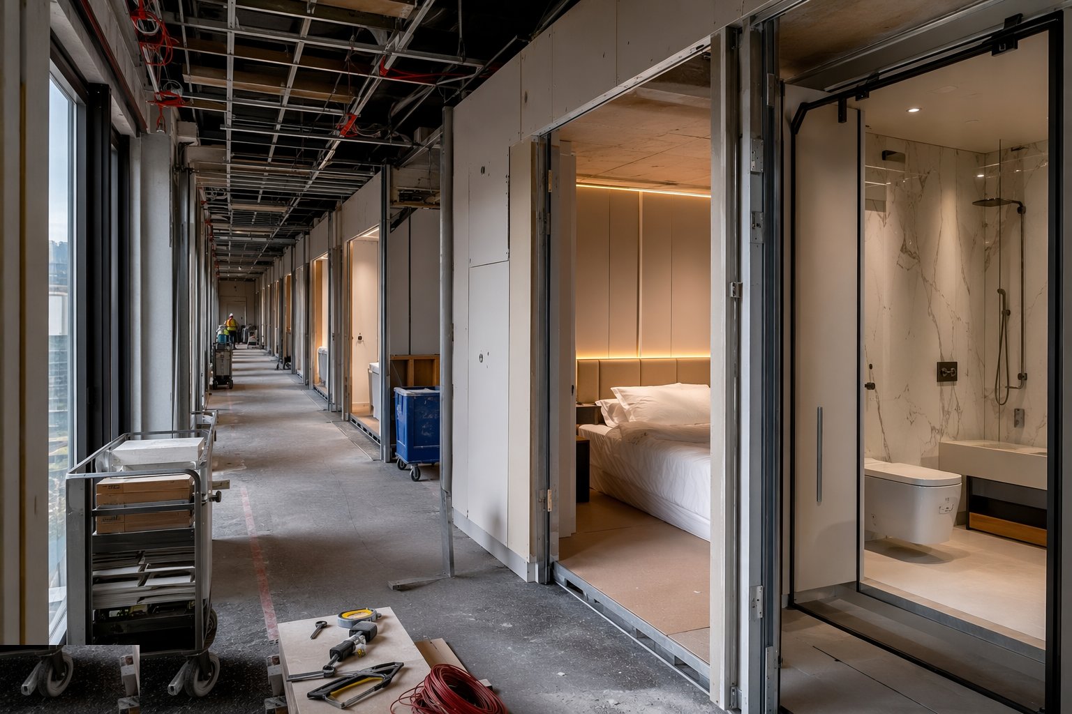 Set the room matrix and the production train — Hotel Bedroom Fit-Out & FF&E, step 2