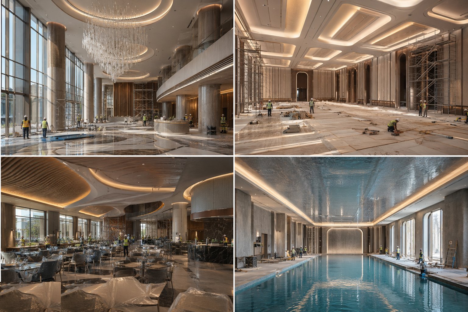 Build the high-finish envelope and acoustic treatment — Hotel Public Areas & Leisure Facilities, step 2