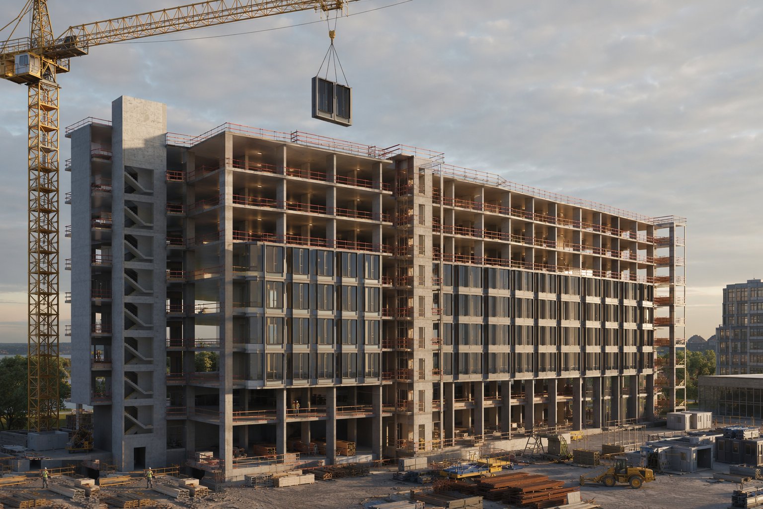 Set the façade rhythm into the frame — Hotel Structure & Envelope, step 4