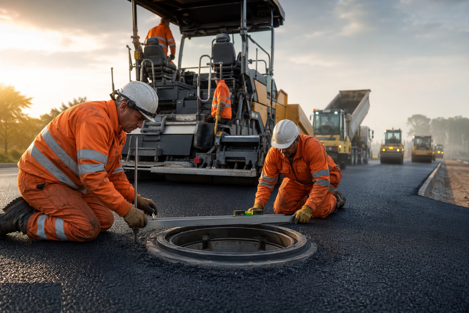 Regulate ironwork and set the levels — Asphalt Surfacing — Binder & Surface Course, step 3