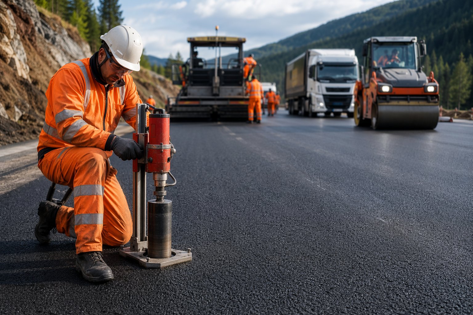 Core, test and survey the finished layer — Asphalt Surfacing — Binder & Surface Course, step 7