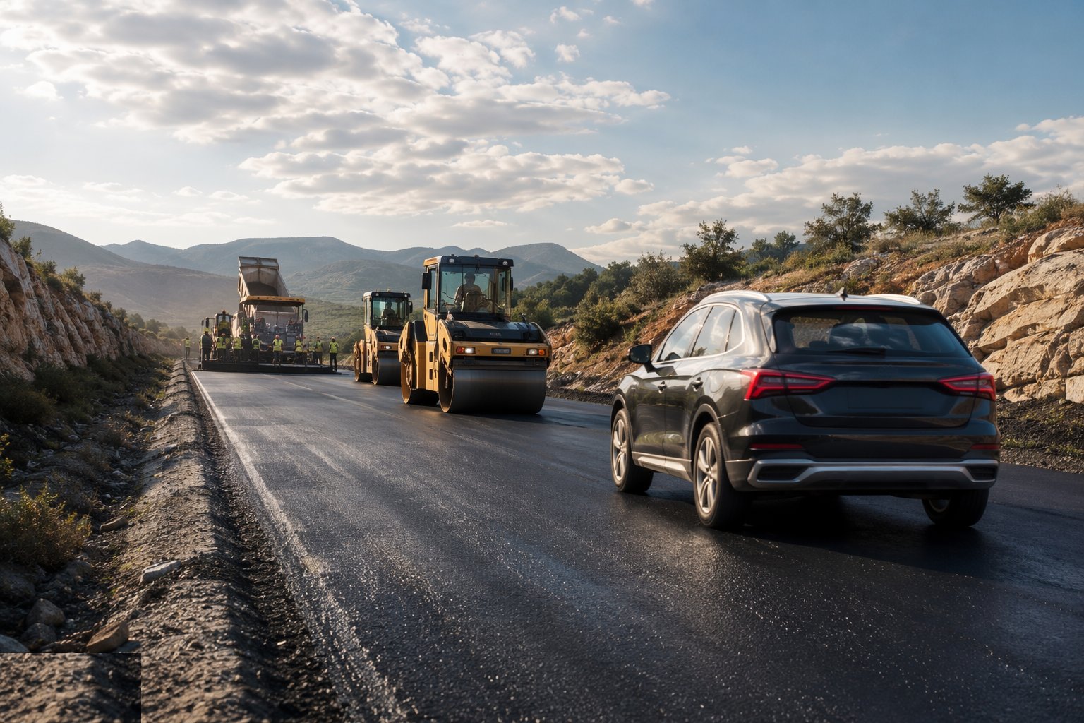 Open to traffic and protect the fresh mat — Asphalt Surfacing — Binder & Surface Course, step 8