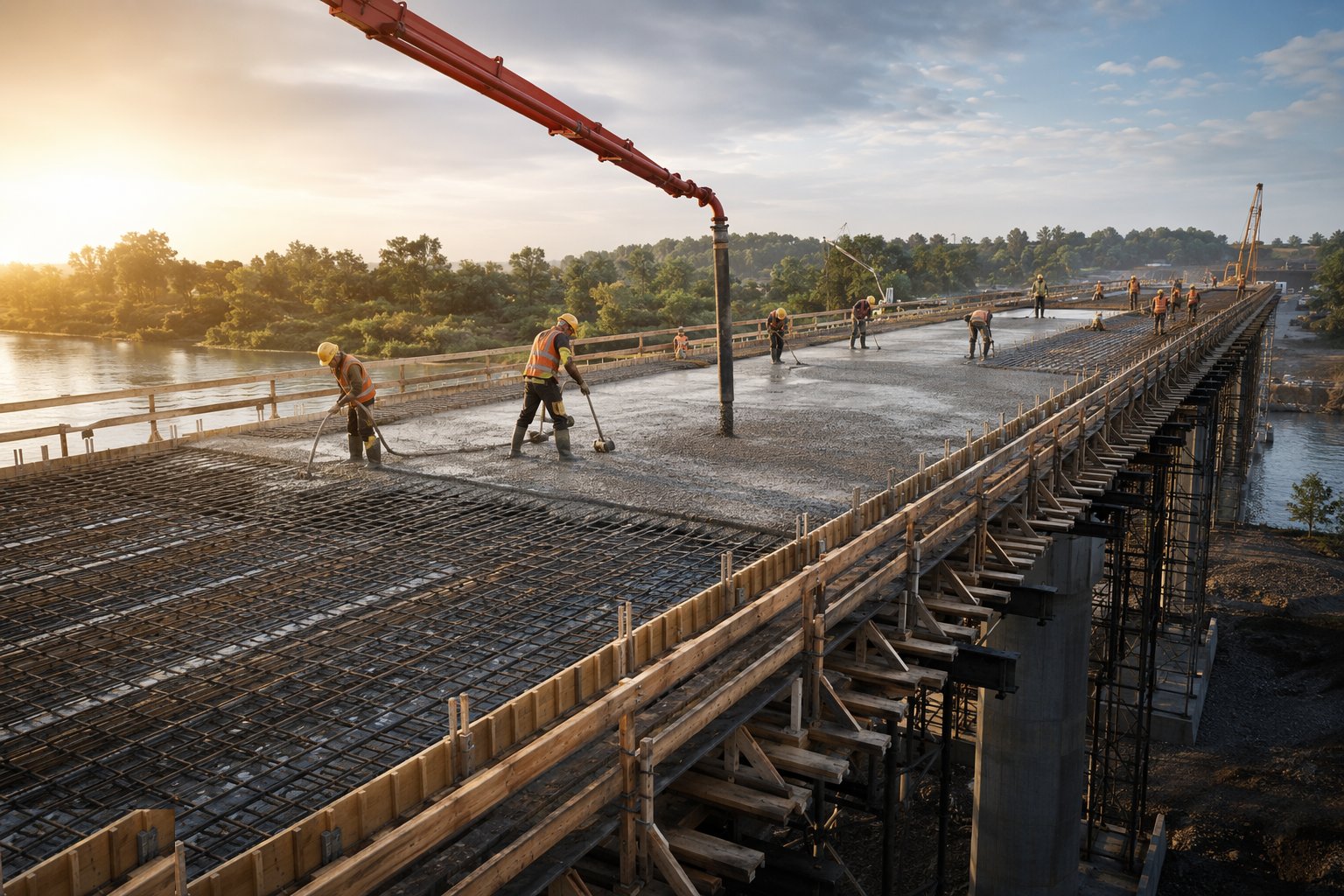 Cast and cure the deck concrete — Bridge Deck Construction, step 4