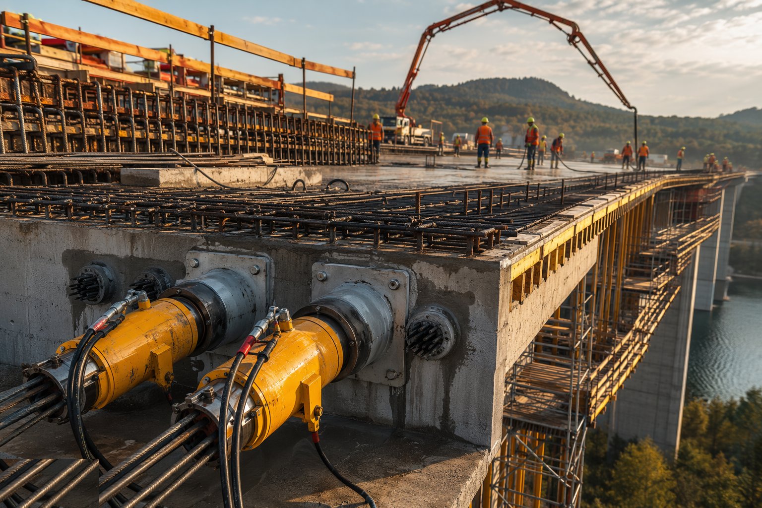 Stress the tendons and grout the ducts — Bridge Deck Construction, step 5
