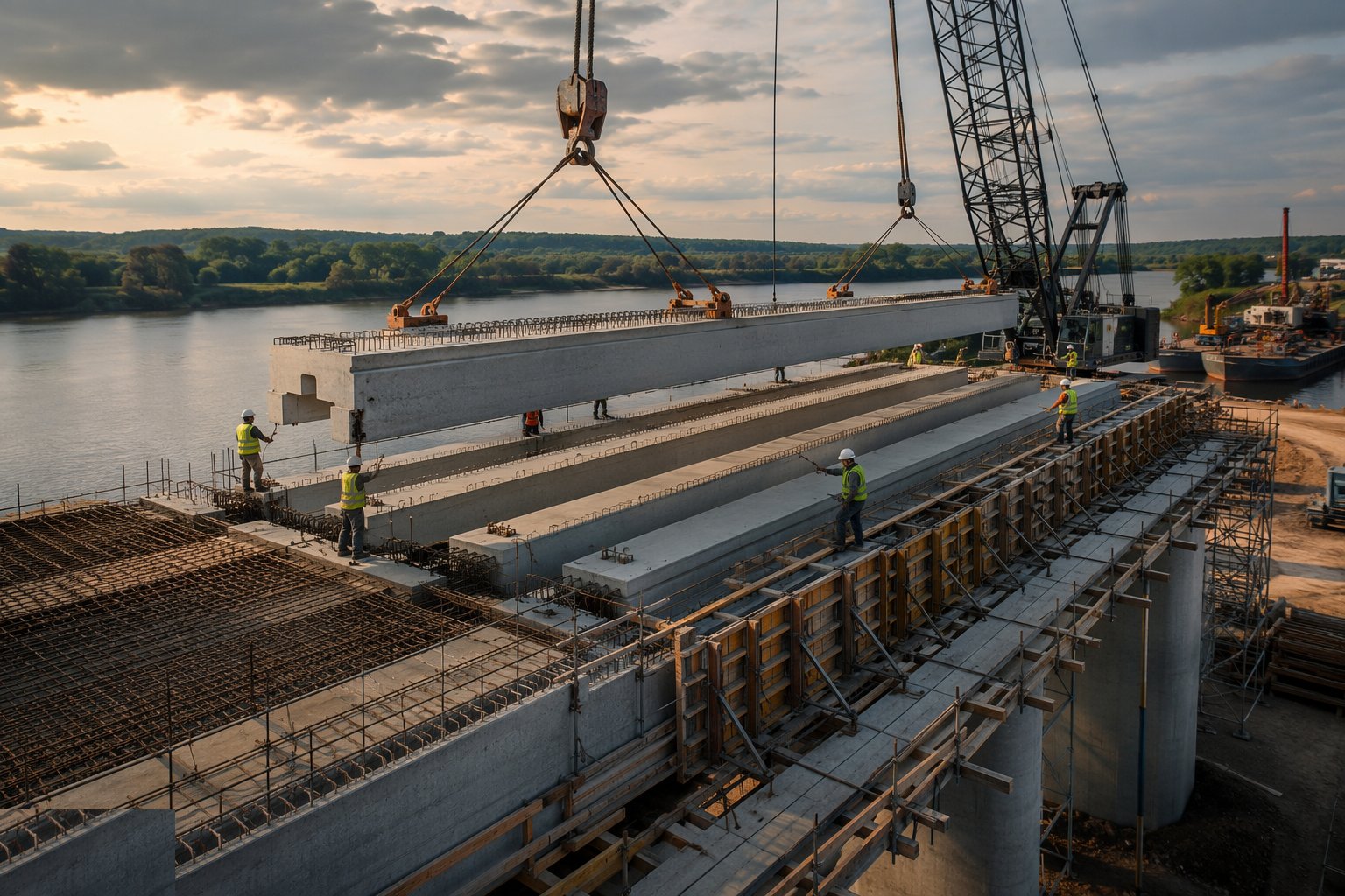 For beam decks: place, stitch and make continuous — Bridge Deck Construction, step 7