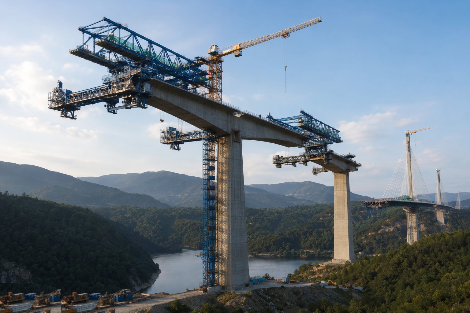Build the cantilevers or launch the deck — Bridge Erection Methods, step 3